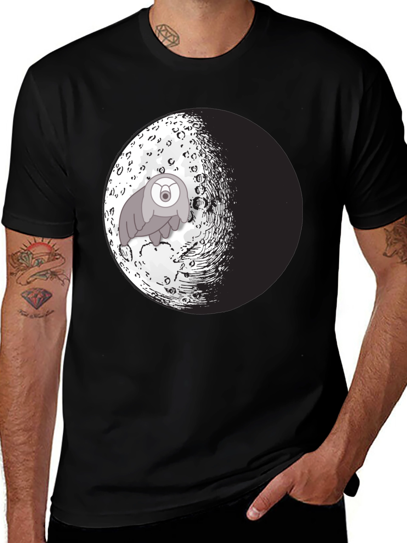 Variant 16 of Moon Creature Graphic Tee - Black Cotton Blend