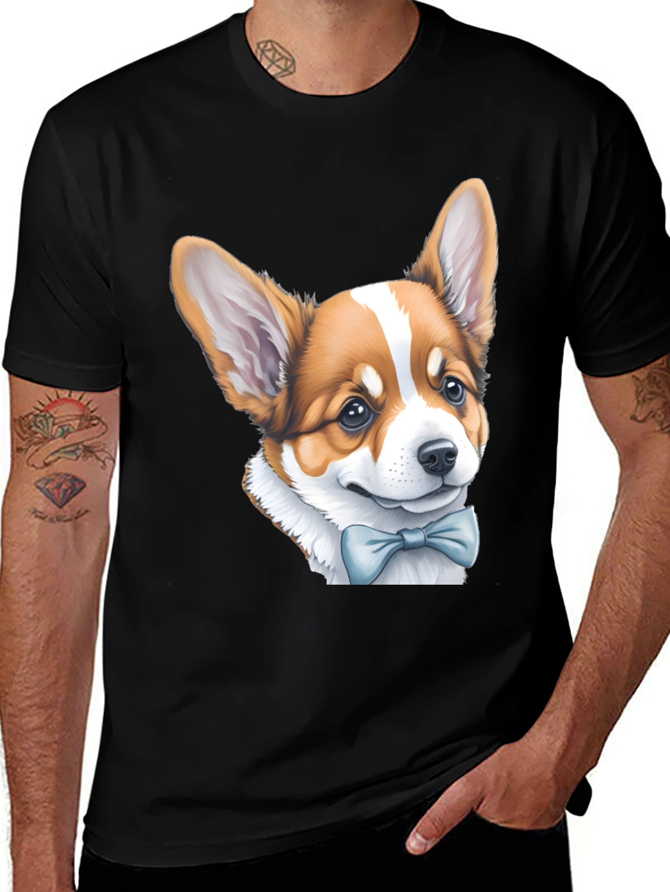 Variant 22 of Corgi Bow Tie Black T-Shirt