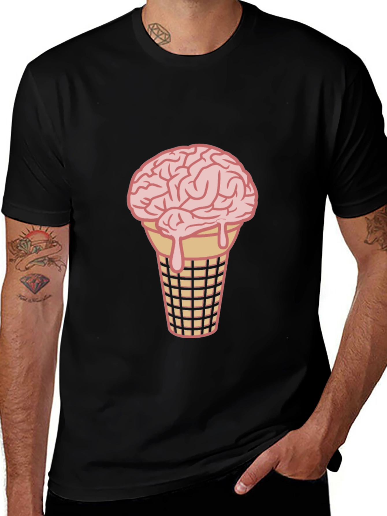 Variant 10 of Brain Ice Cream Cone Graphic Tee - Black