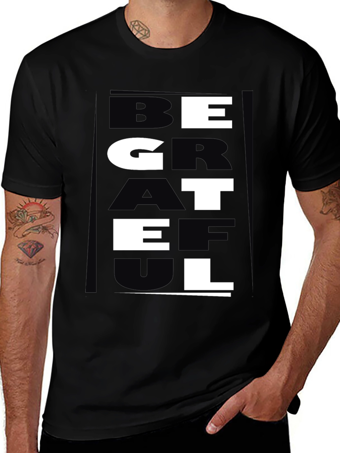 Variant 21 of Be Grateful Graphic Tee - Stylish Black T-Shirt