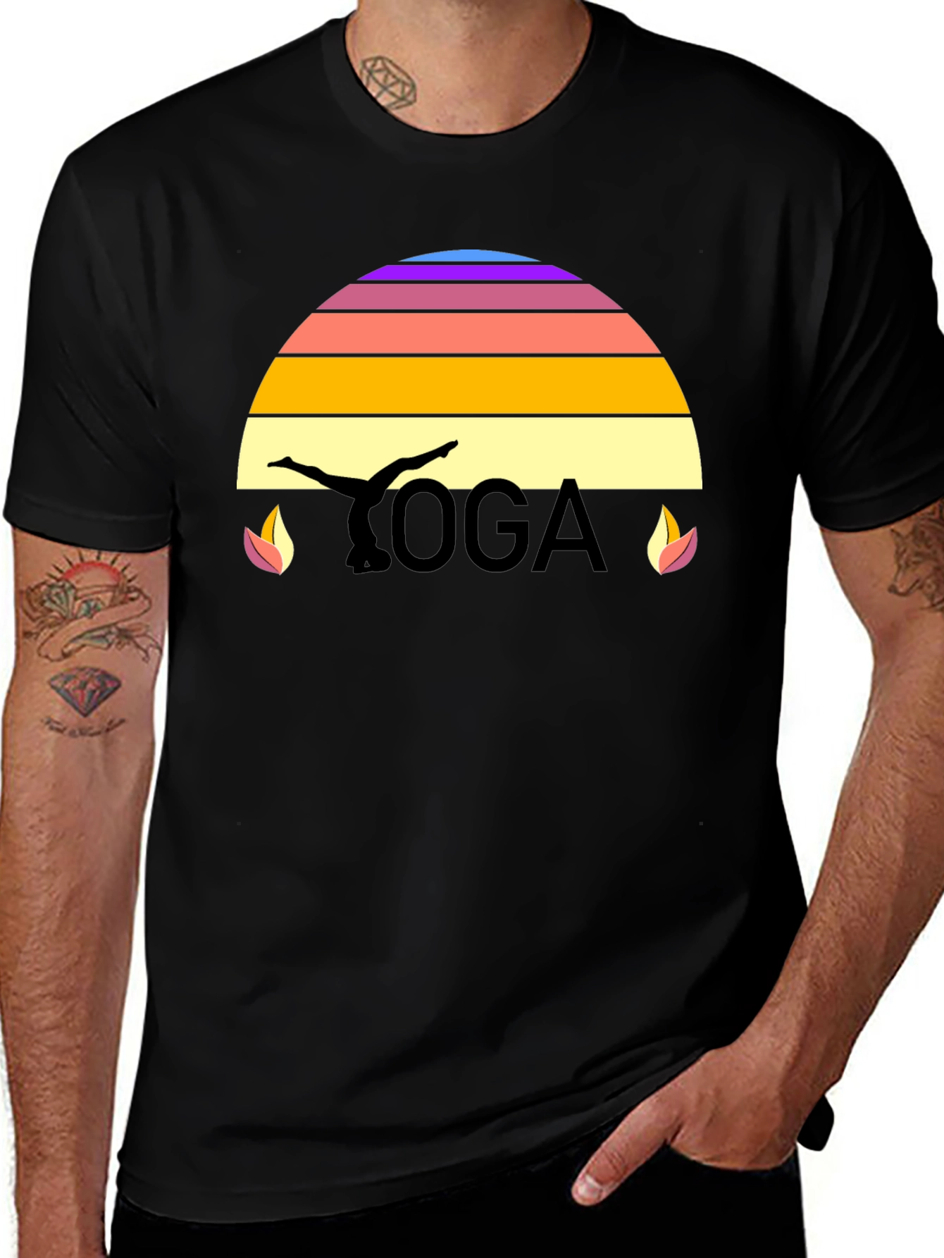 Yoga Sunset Graphic T-Shirt - Black