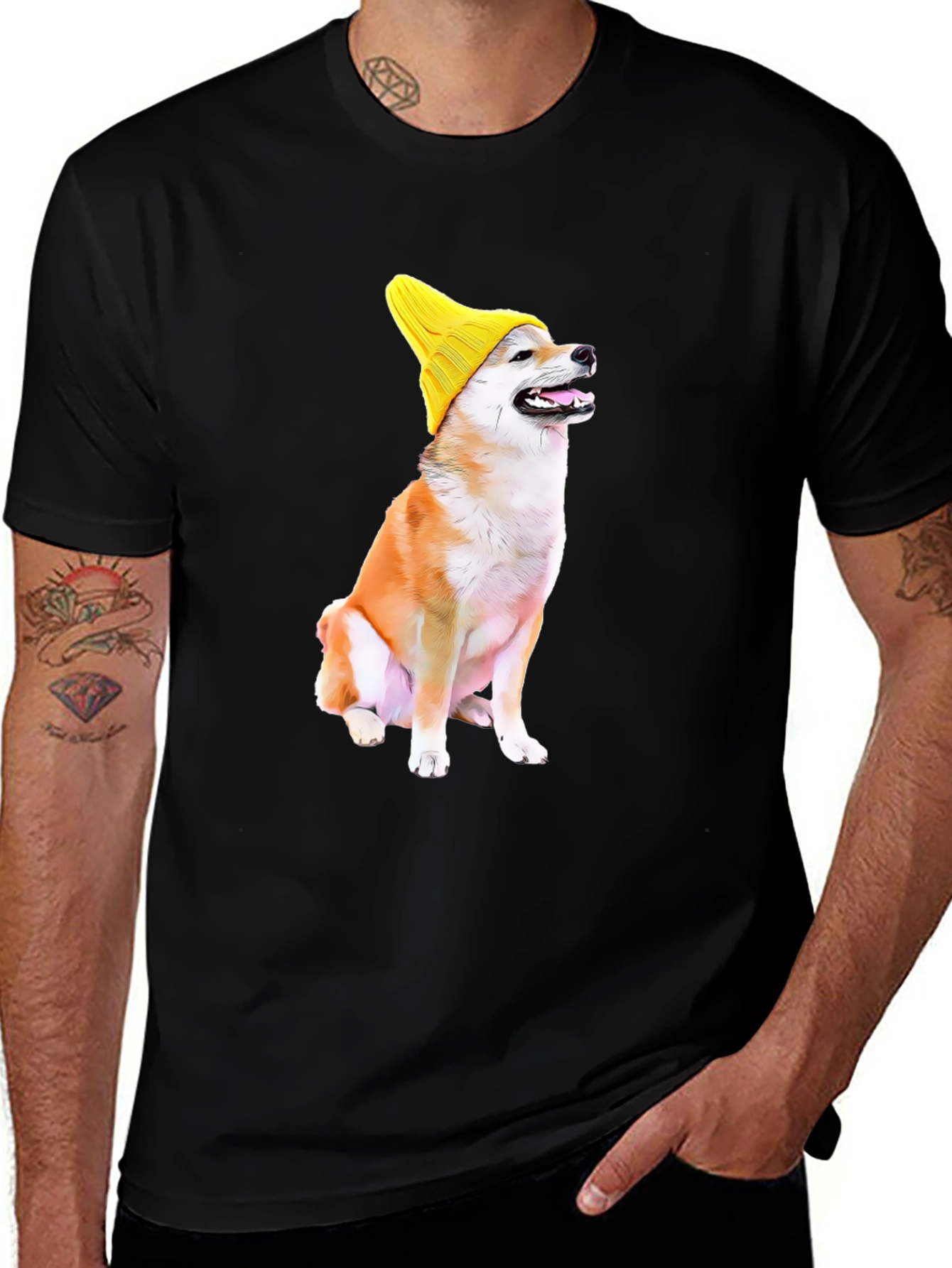 Variant 2 of Dog in Hat Graphic Tee - Unisex Black T-Shirt