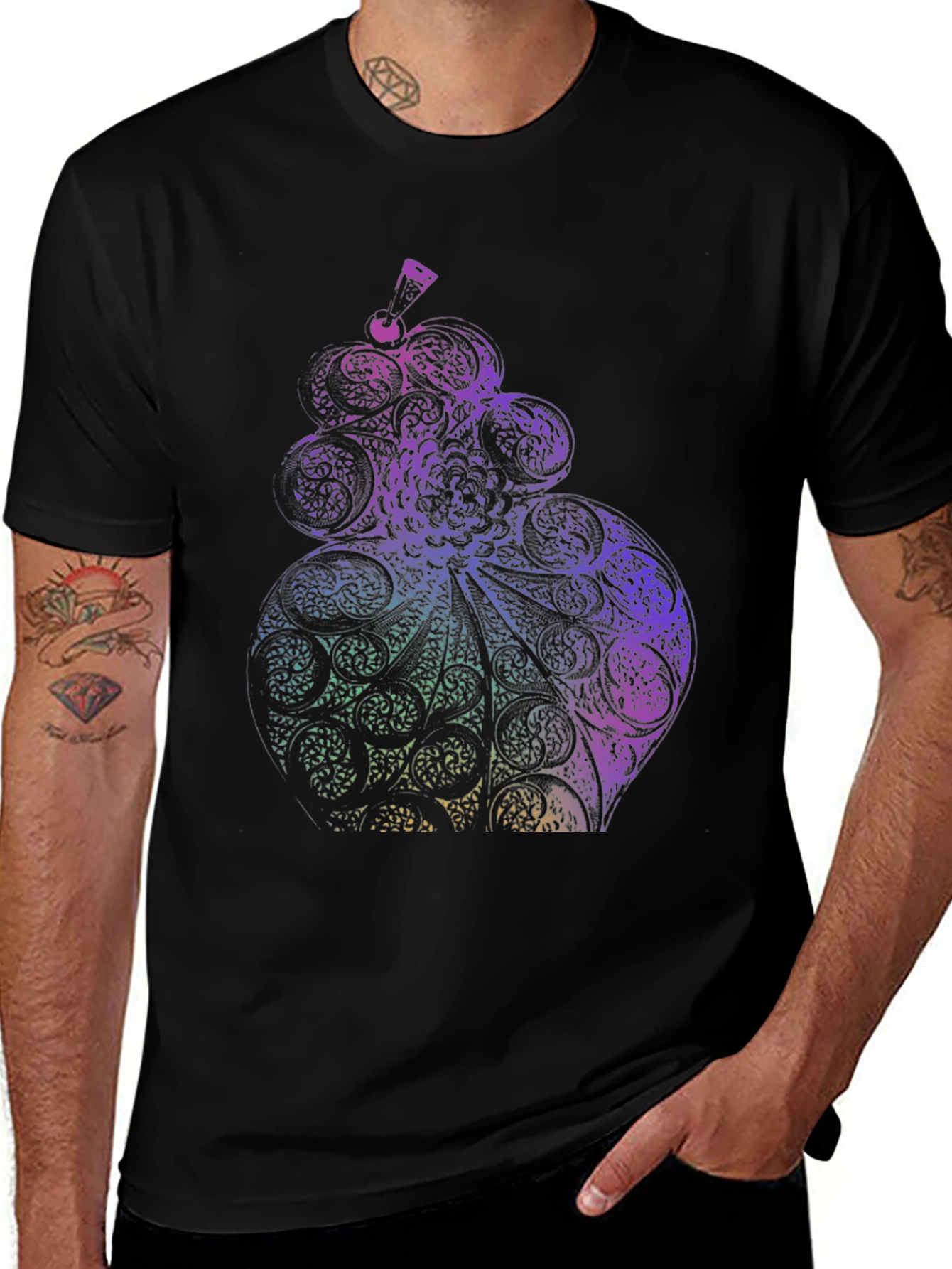 Abstract Ornate Design Black T-Shirt