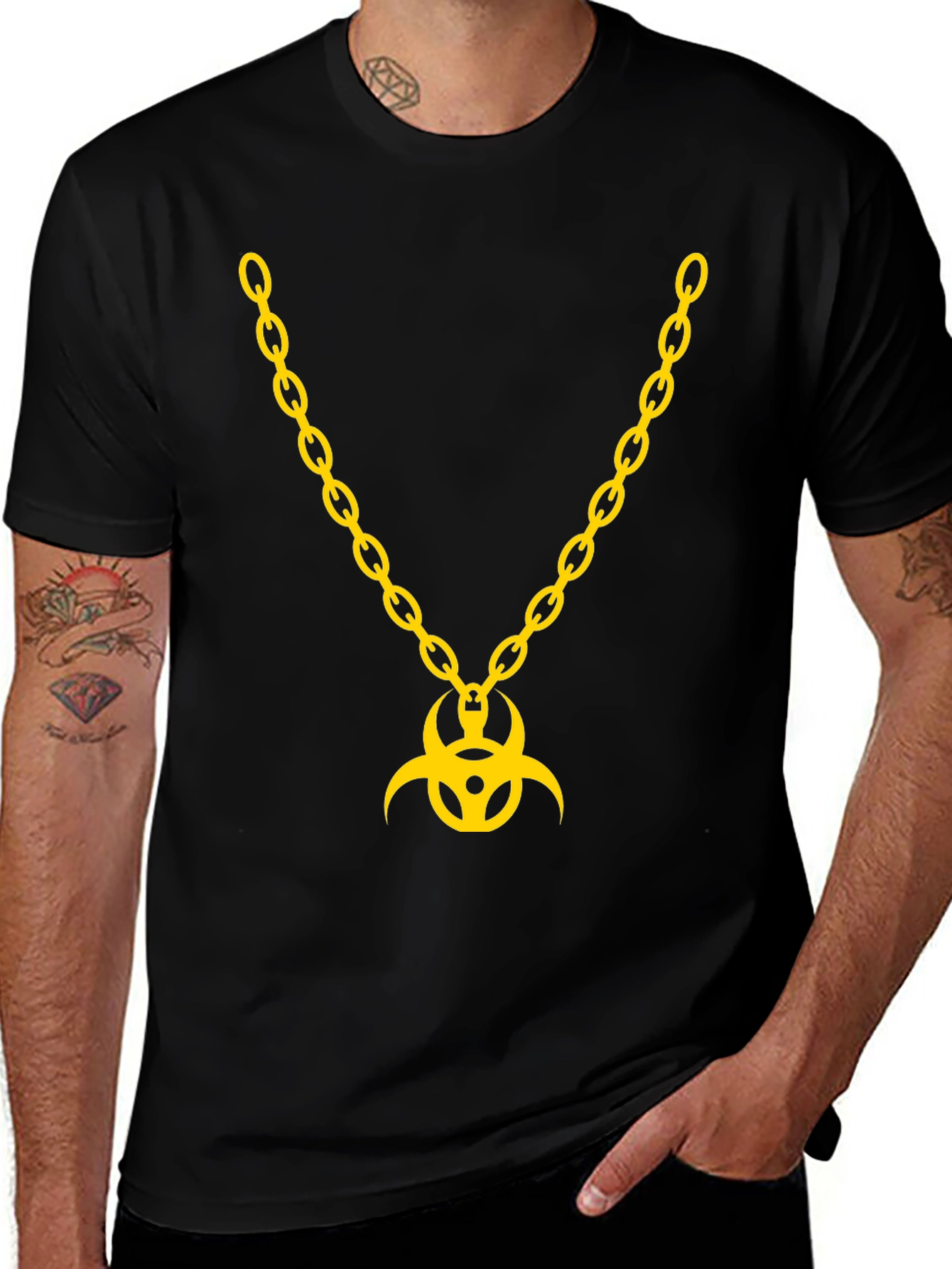 Variant 18 of Biohazard Symbol Gold Chain Graphic T-Shirt