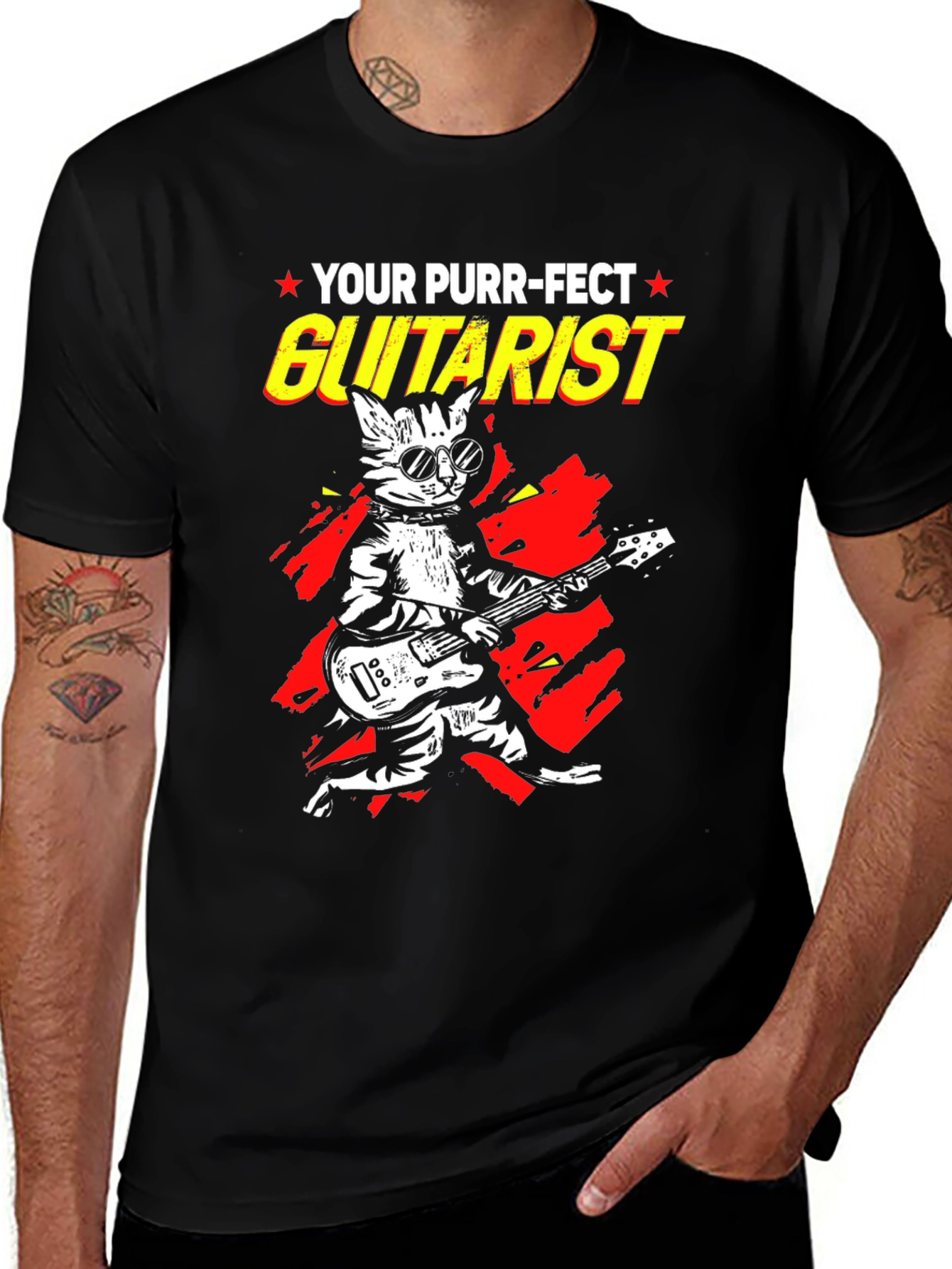Variant 11 of Purr-fect Guitarist Black Graphic Tee