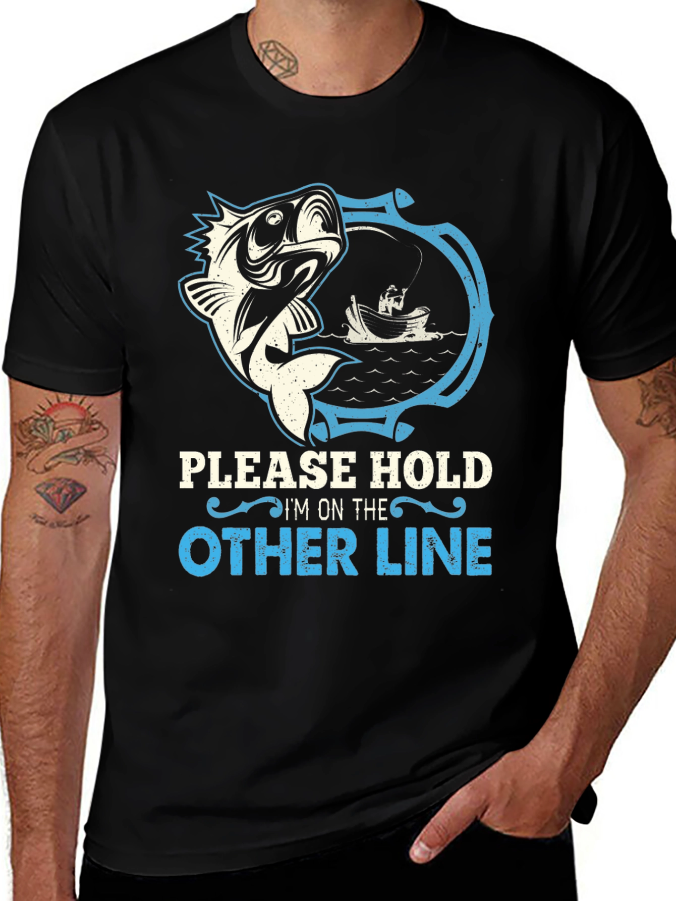 Variant 23 of Funny Fishing T-Shirt - Please Hold I'm on the Other Line