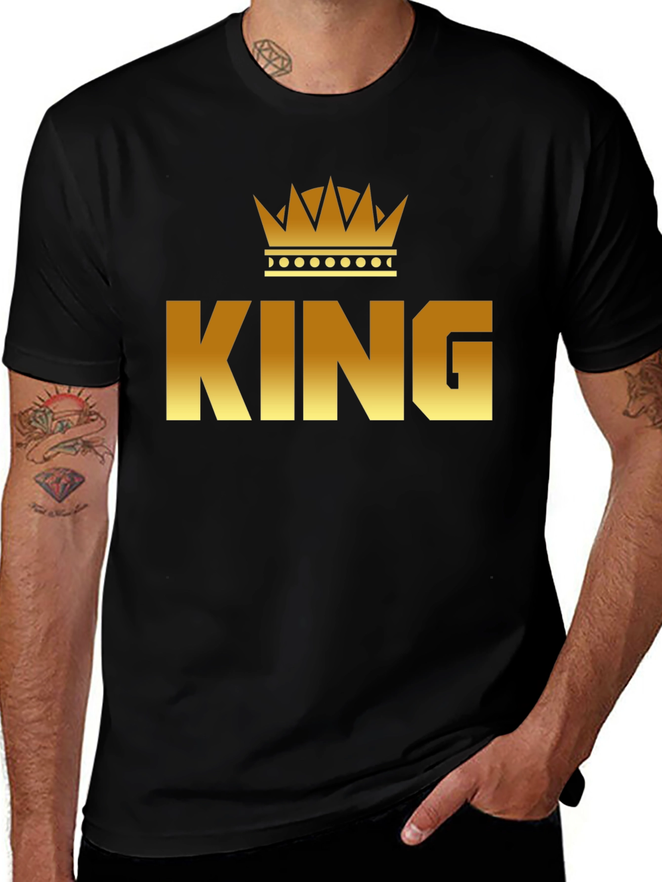 King Crown Graphic Tee - Gold Print Black T-Shirt