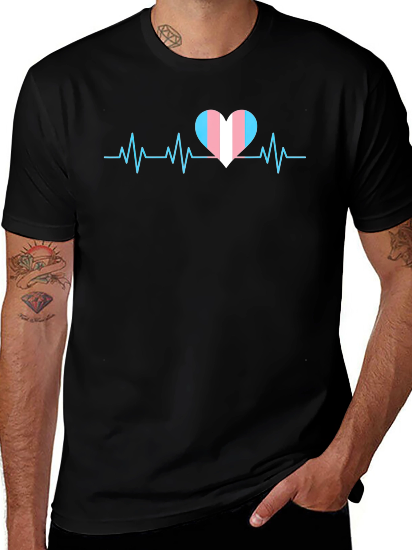 Variant 29 of Transgender Pride Heartbeat T-Shirt - Black