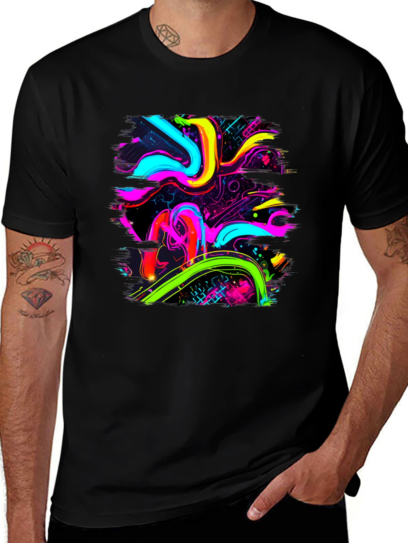Variant 20 of Neon Swirl Graphic Black T-Shirt