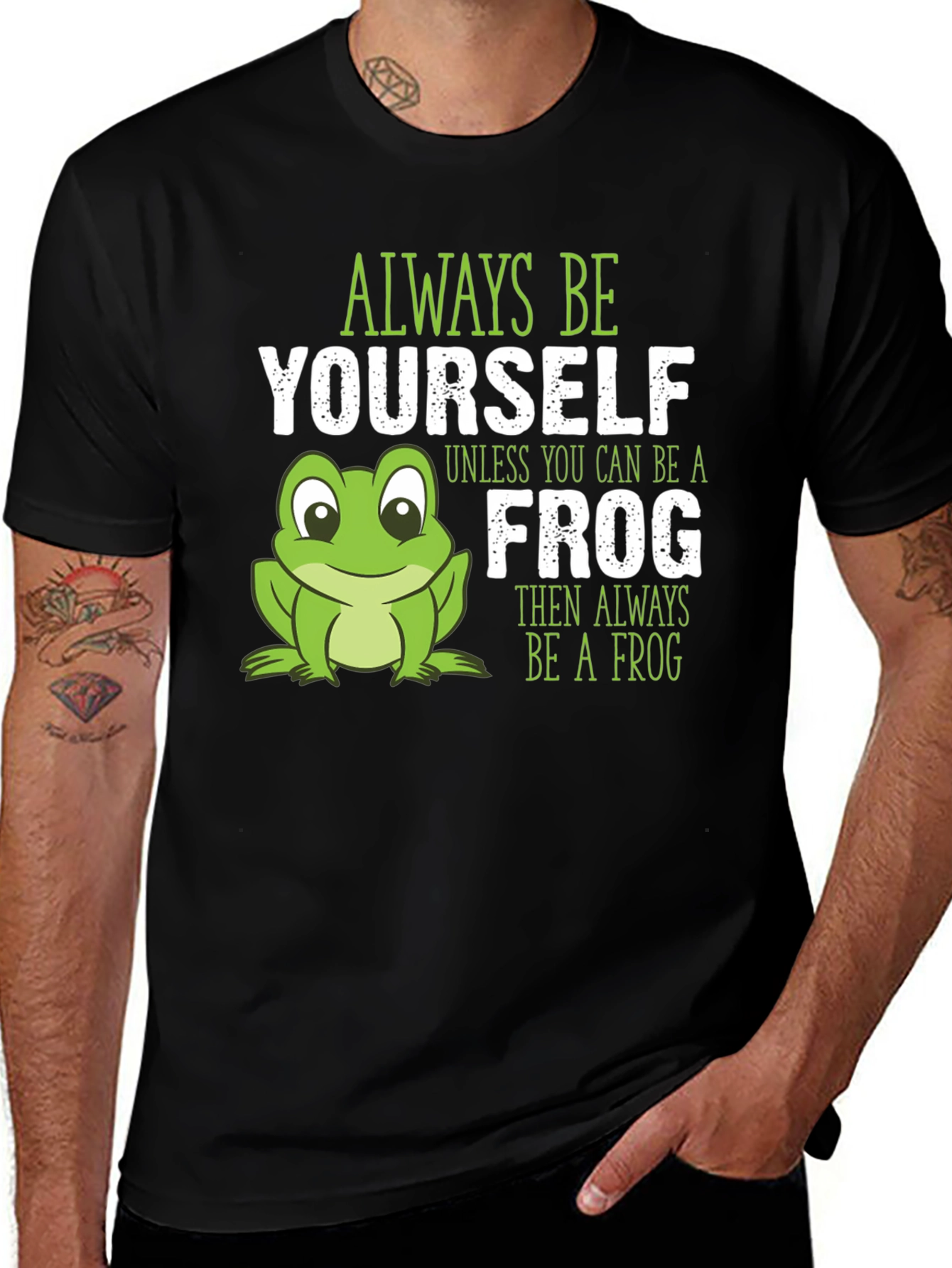 Black Funny Frog Graphic Tee: Always Be Yourself T-Shirt main image