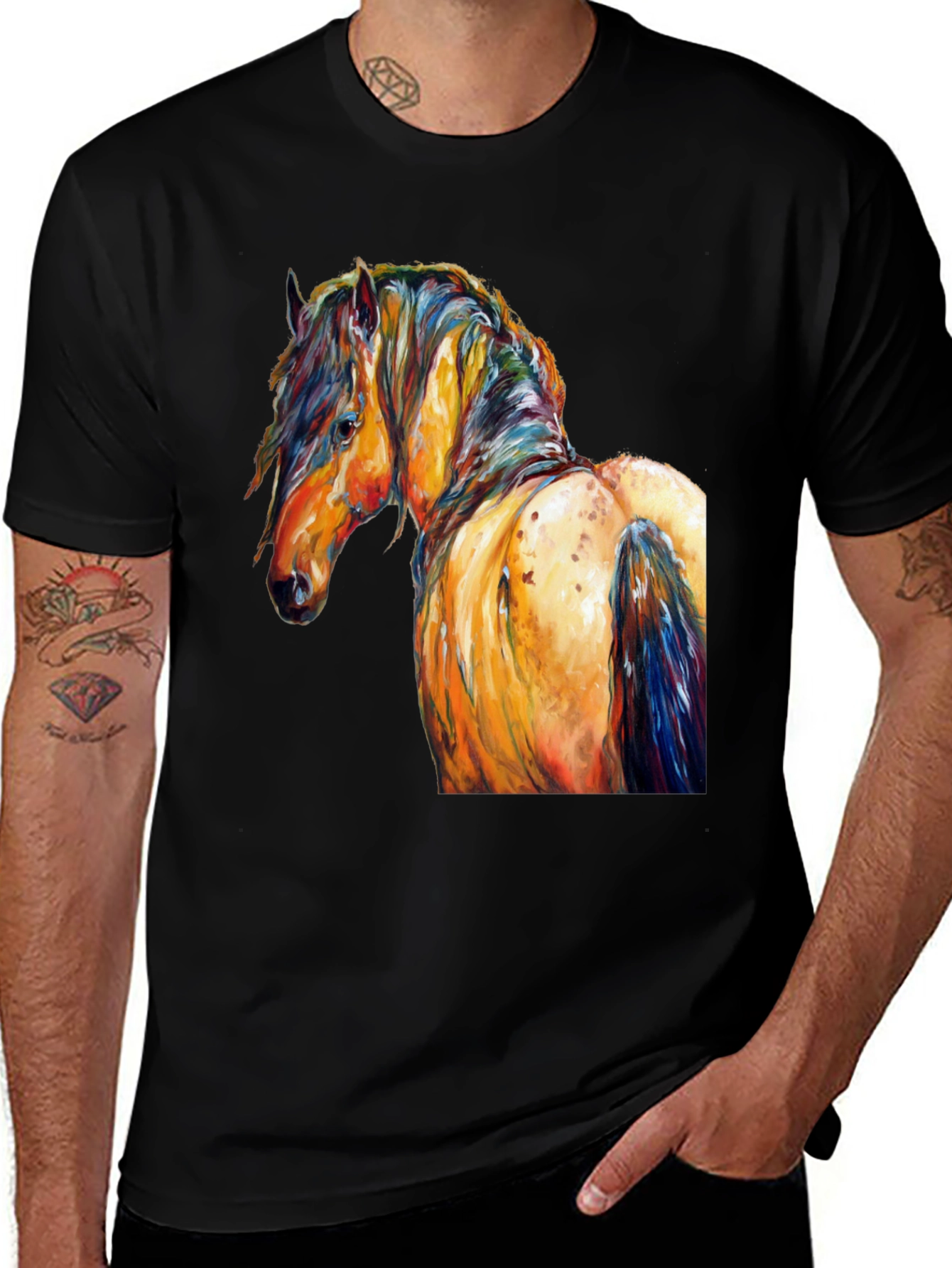 Variant 8 of Vibrant Horse Art Print Black T-Shirt