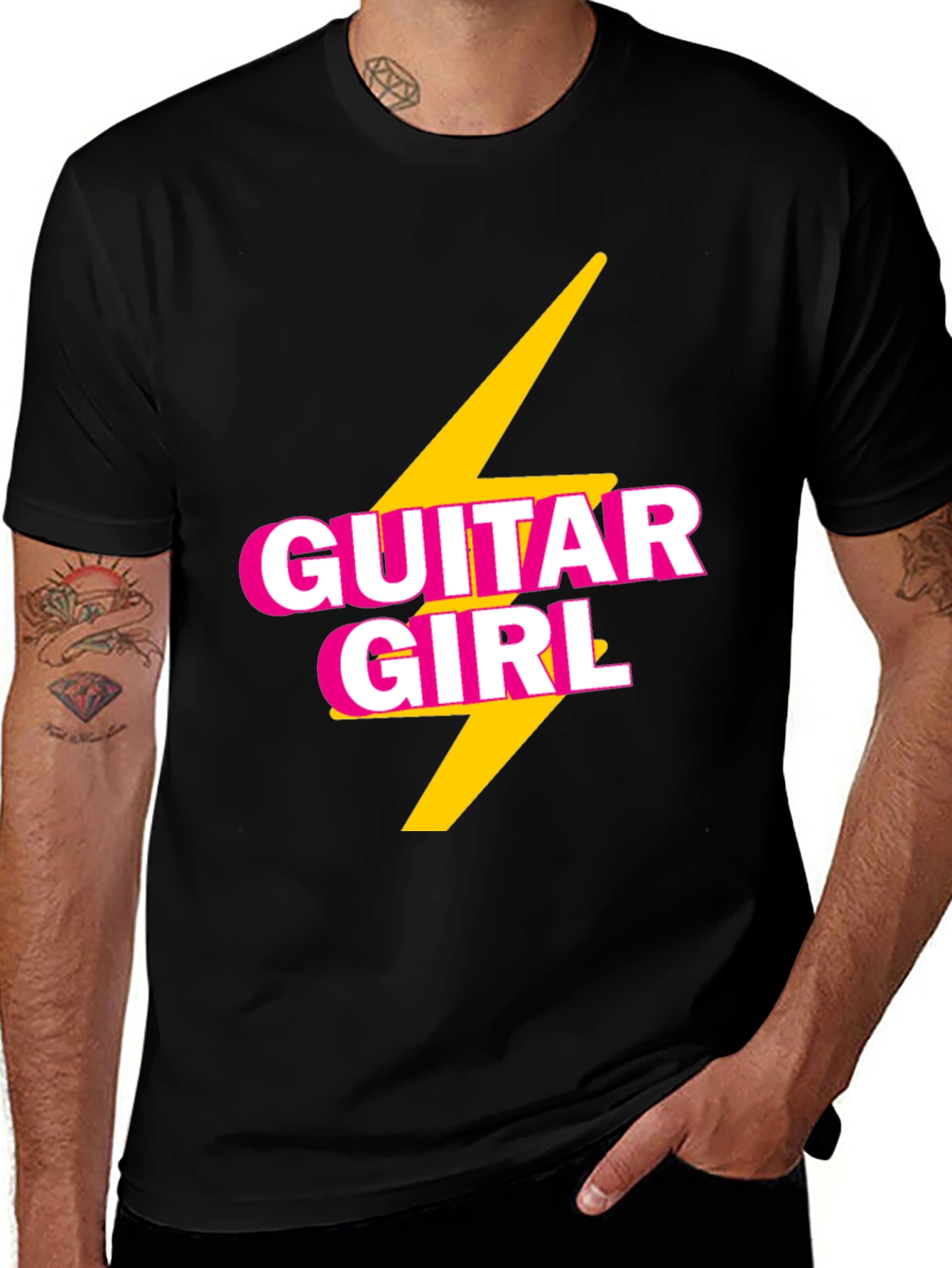 Variant 18 of Guitar Girl Tee - Retro Lightning Bolt Design