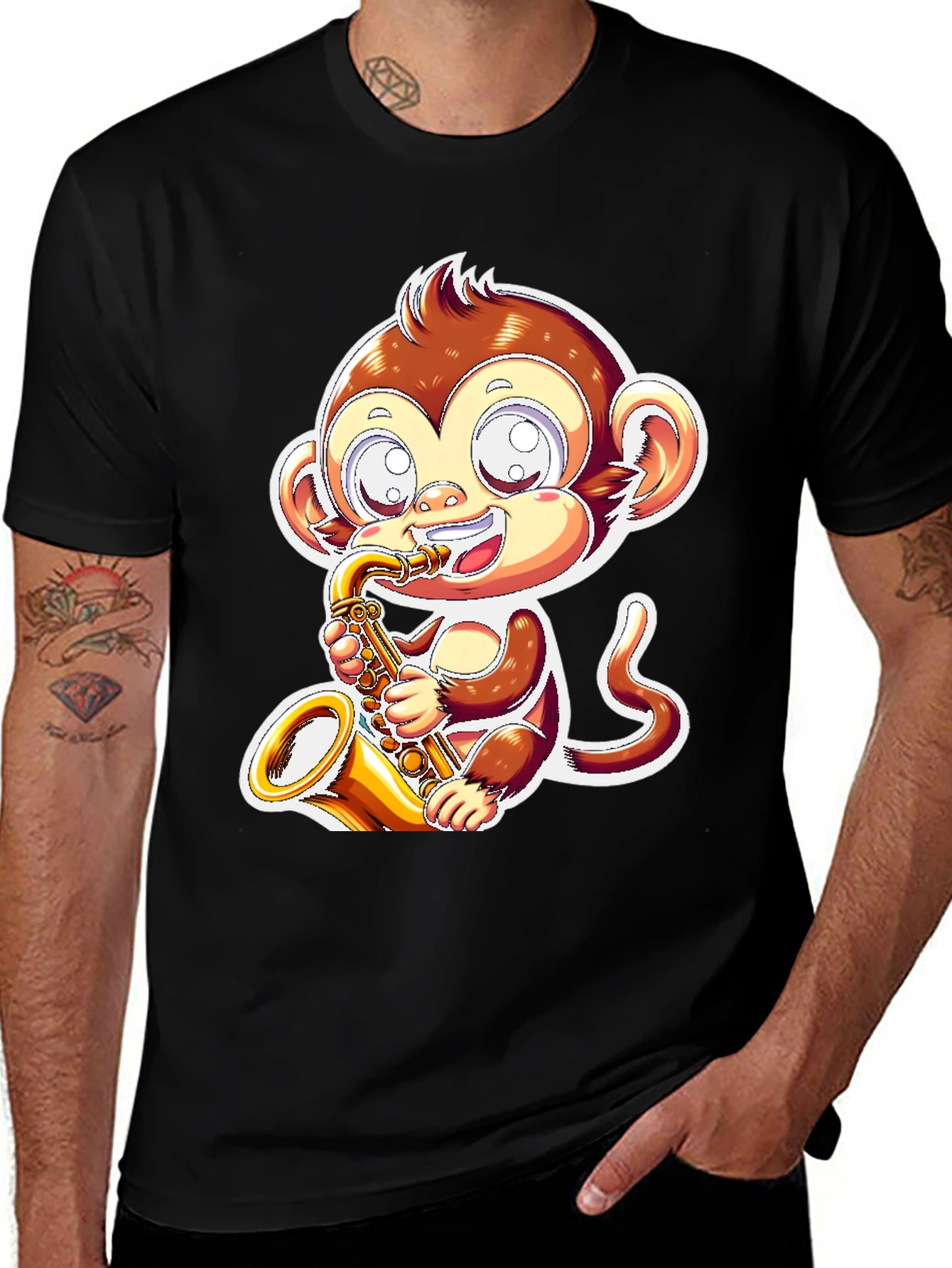Variant 12 of Monkey Saxophone Graphic Tee - Black T-Shirt