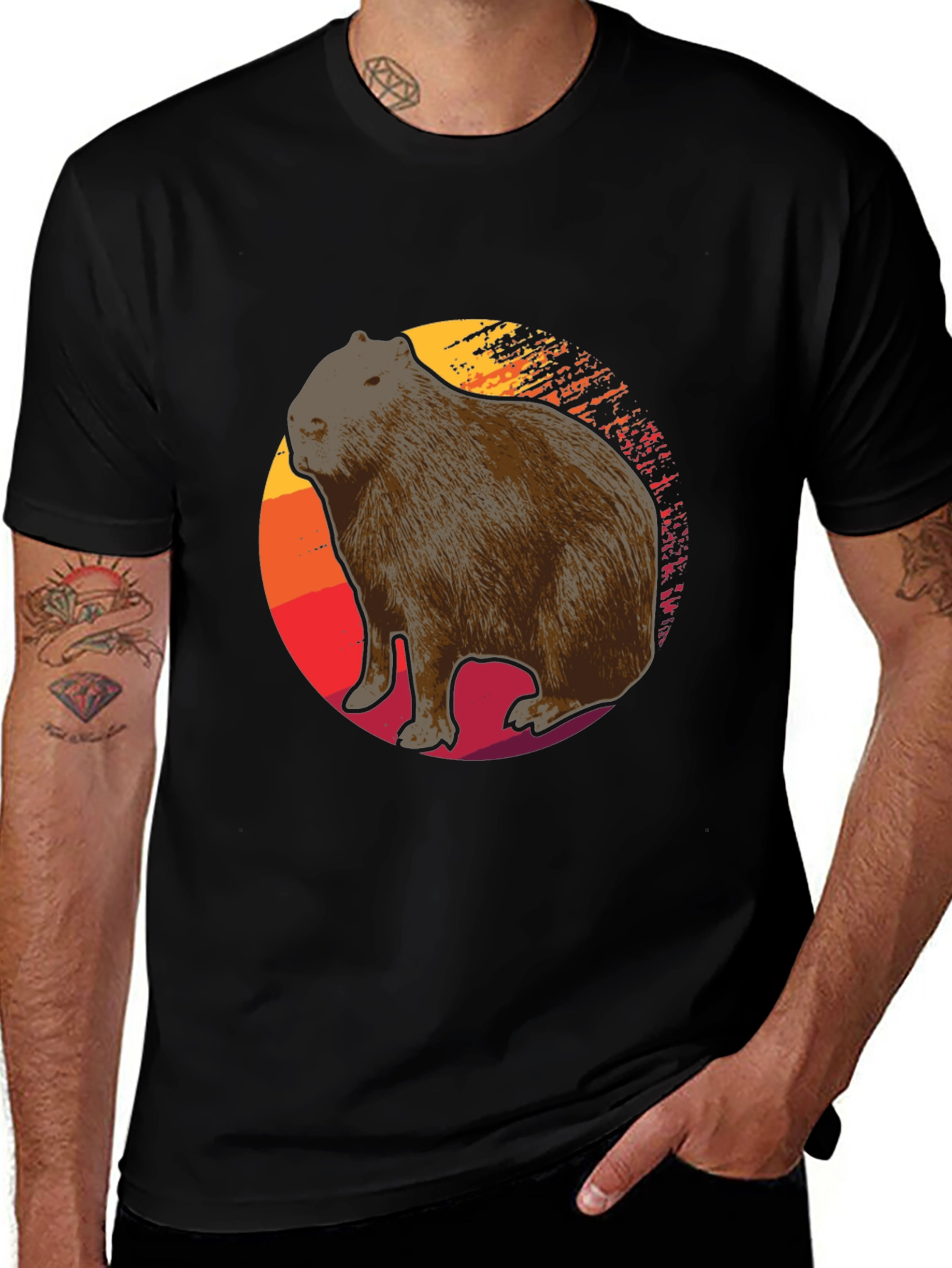 Variant 5 of Capybara Sunset Graphic Tee - Soft Black T-Shirt
