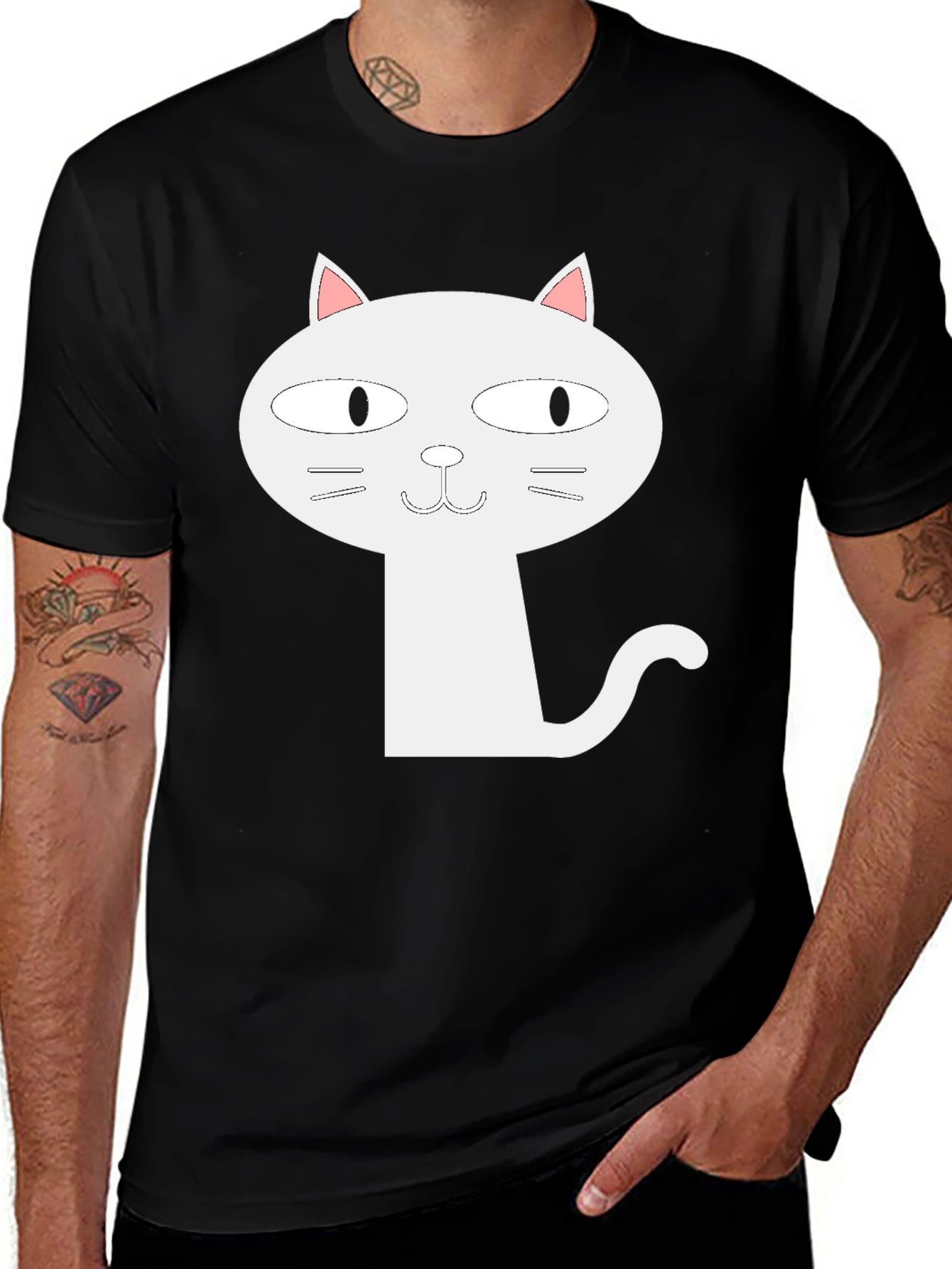 Variant 3 of Cartoon Cat Graphic T-Shirt - Black