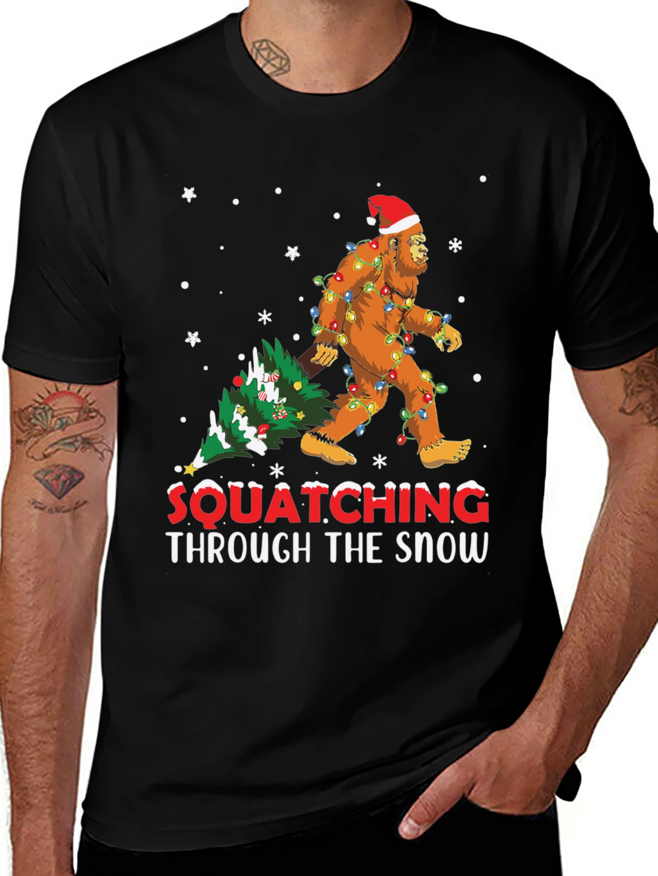 Squatching Through The Snow T-Shirt Bigfoot Christmas