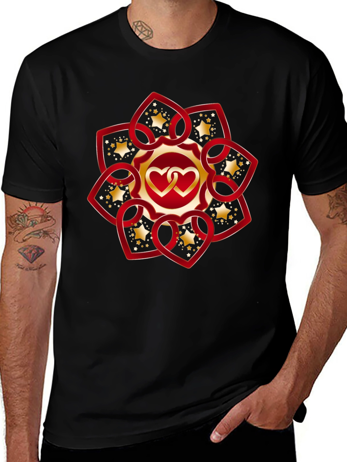 Variant 23 of Heart & Star Graphic Tee - Stylish Black T-Shirt