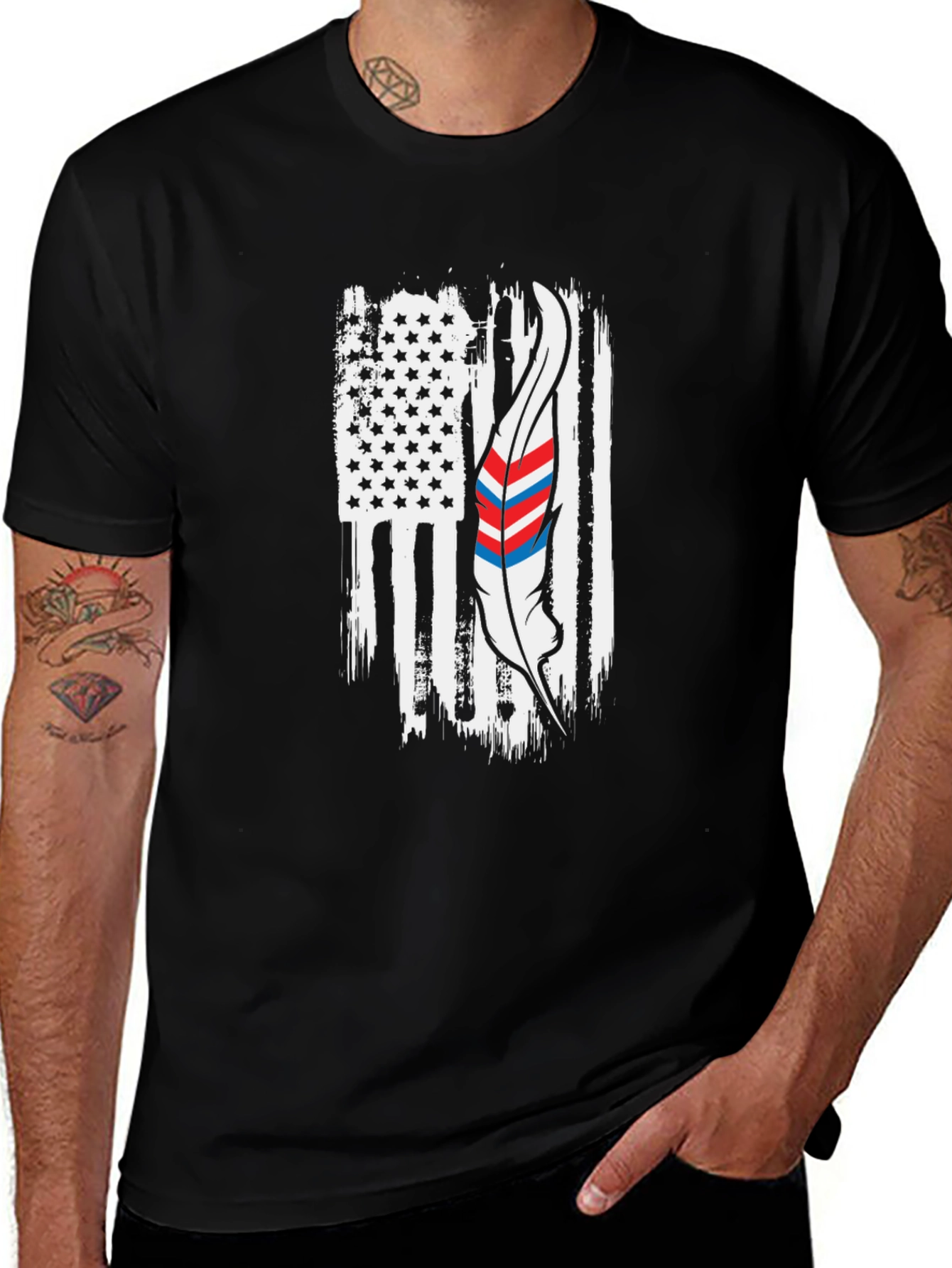 Variant 3 of American Flag Feather Graphic Tee - Patriotic Pride