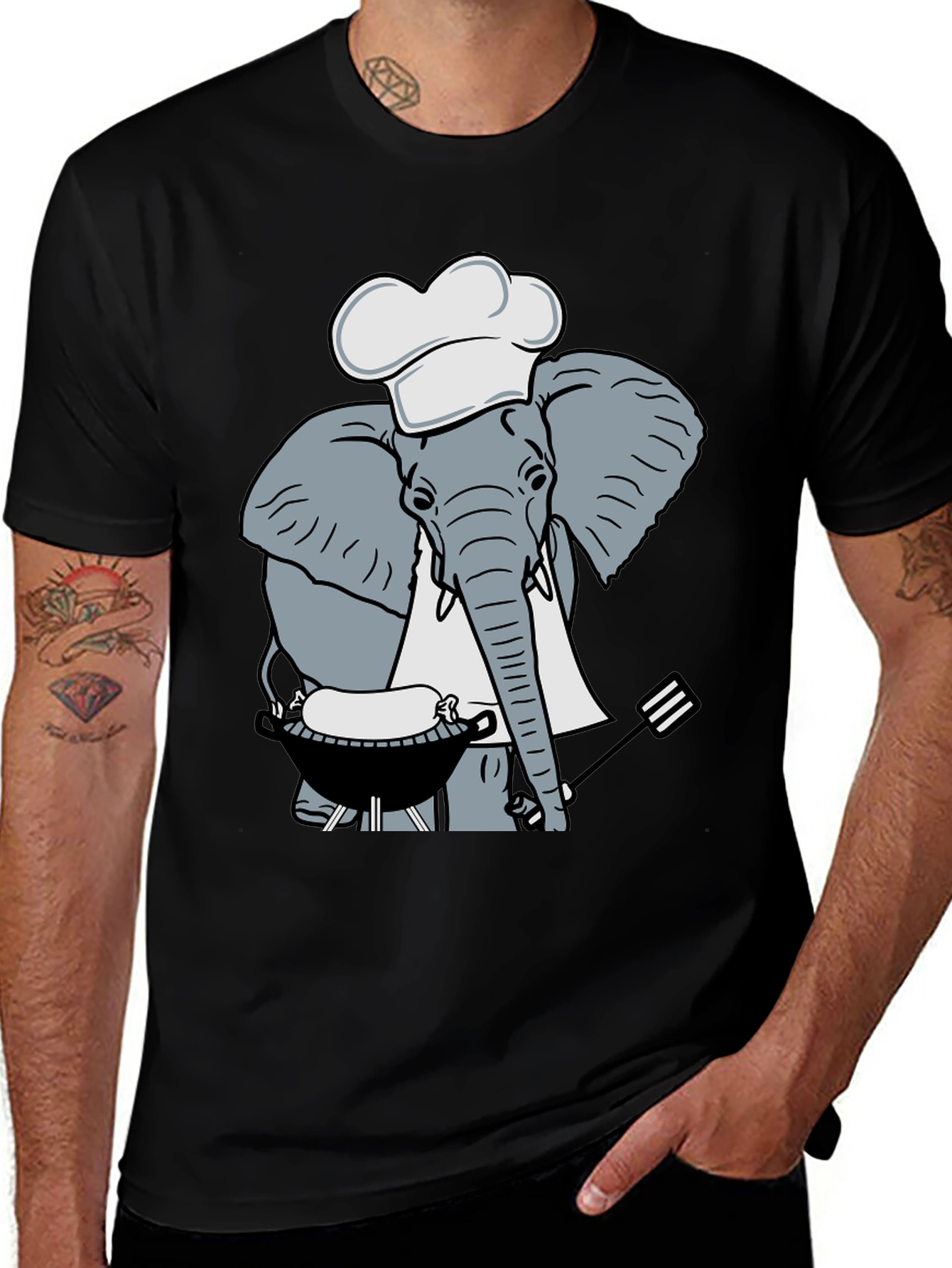 Variant 26 of Chef Elephant BBQ T-Shirt - Grill Master Tee