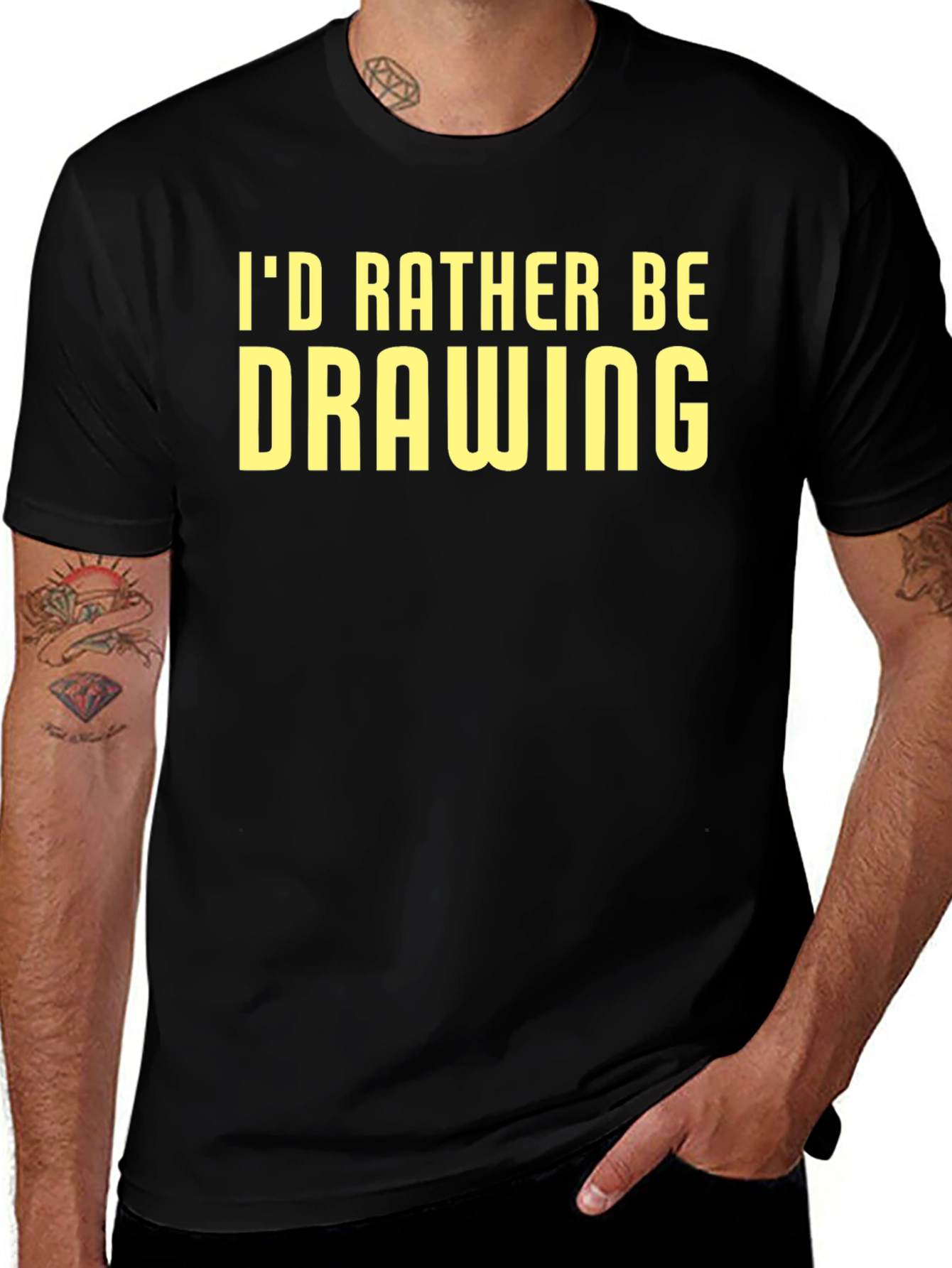 Variant 16 of I'd Rather Be Drawing T-Shirt Black Casual Graphic Tee