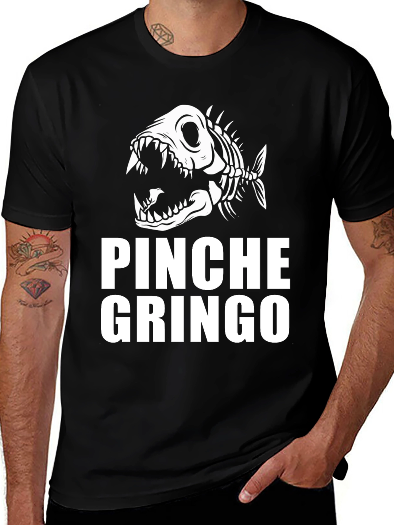 Variant 9 of Pinche Gringo Skeleton Fish Graphic Tee