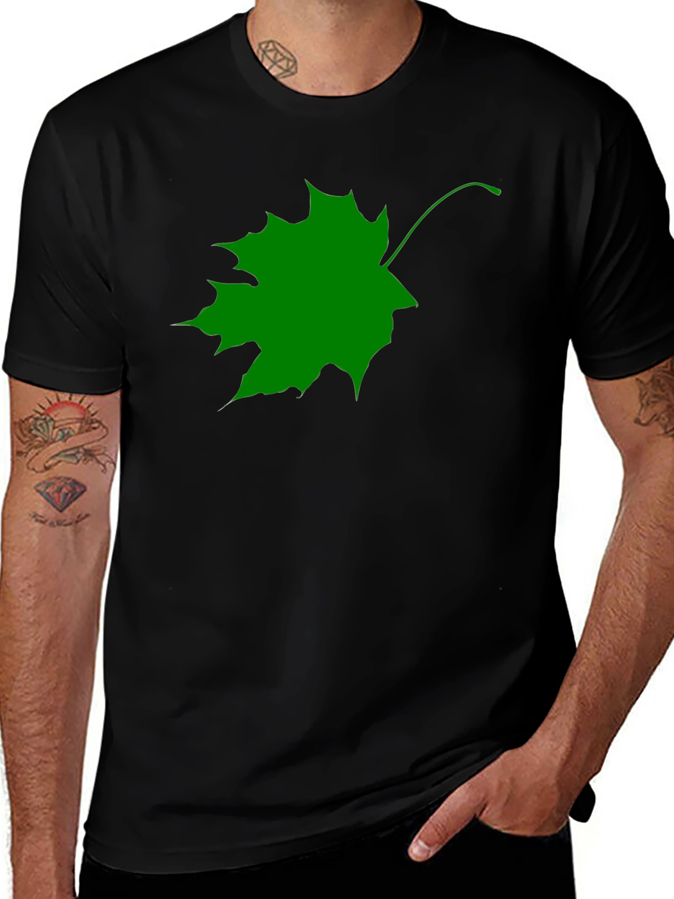 Variant 6 of Green Leaf Graphic Black T-Shirt