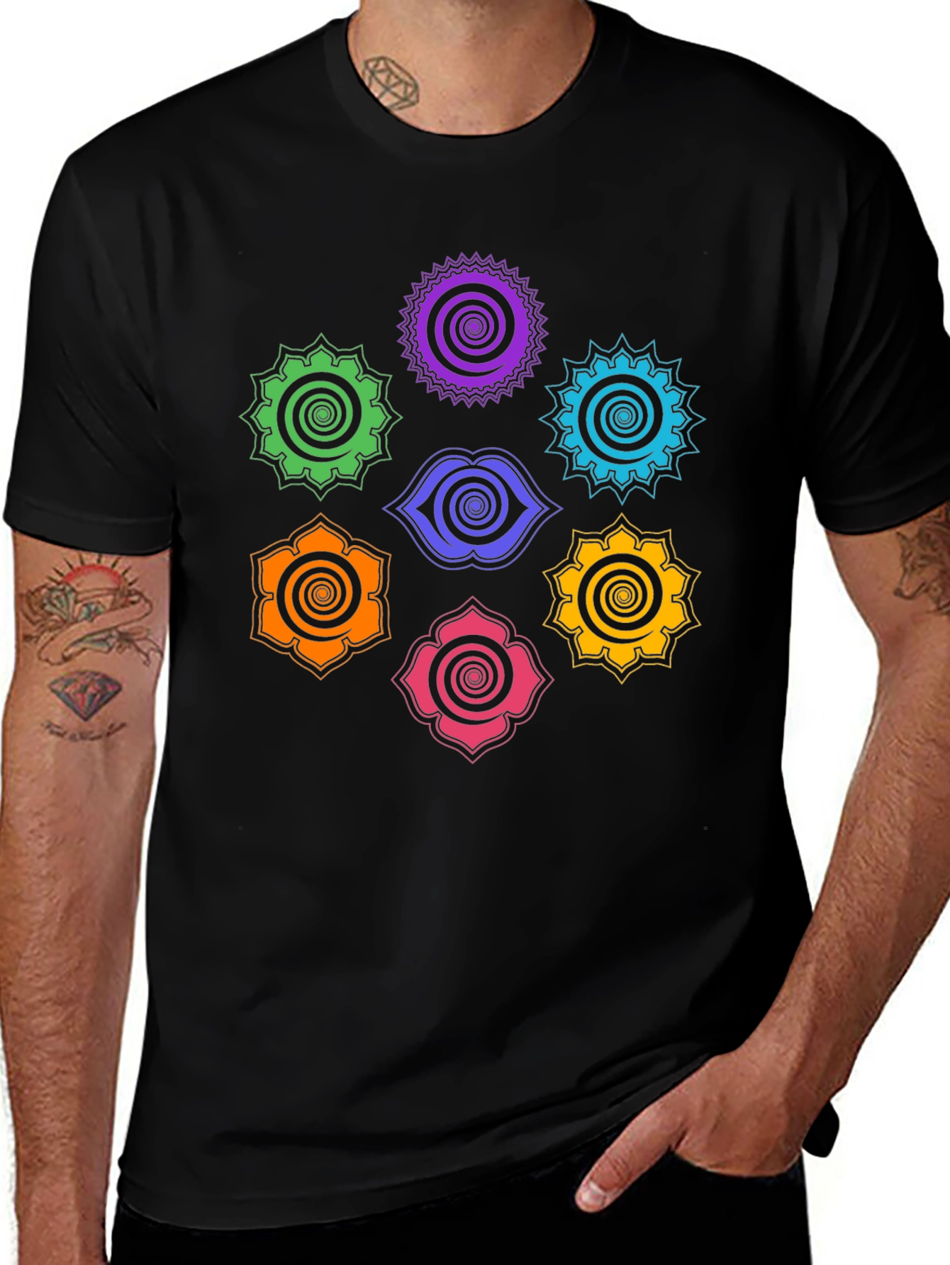 Variant 18 of Chakra Symbol Graphic Print Black T-Shirt