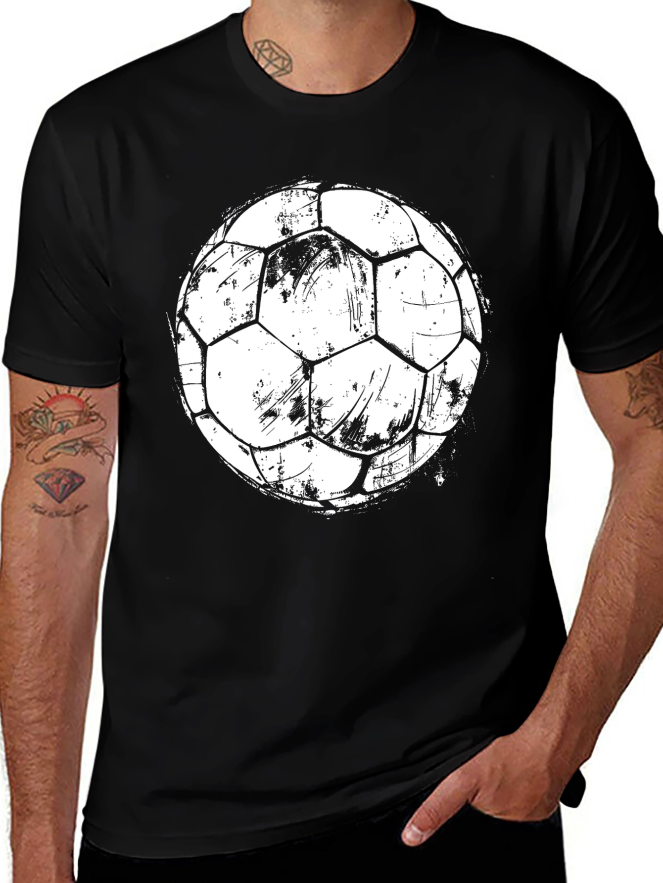 Variant 7 of Distressed Soccer Ball Graphic T-Shirt - Black