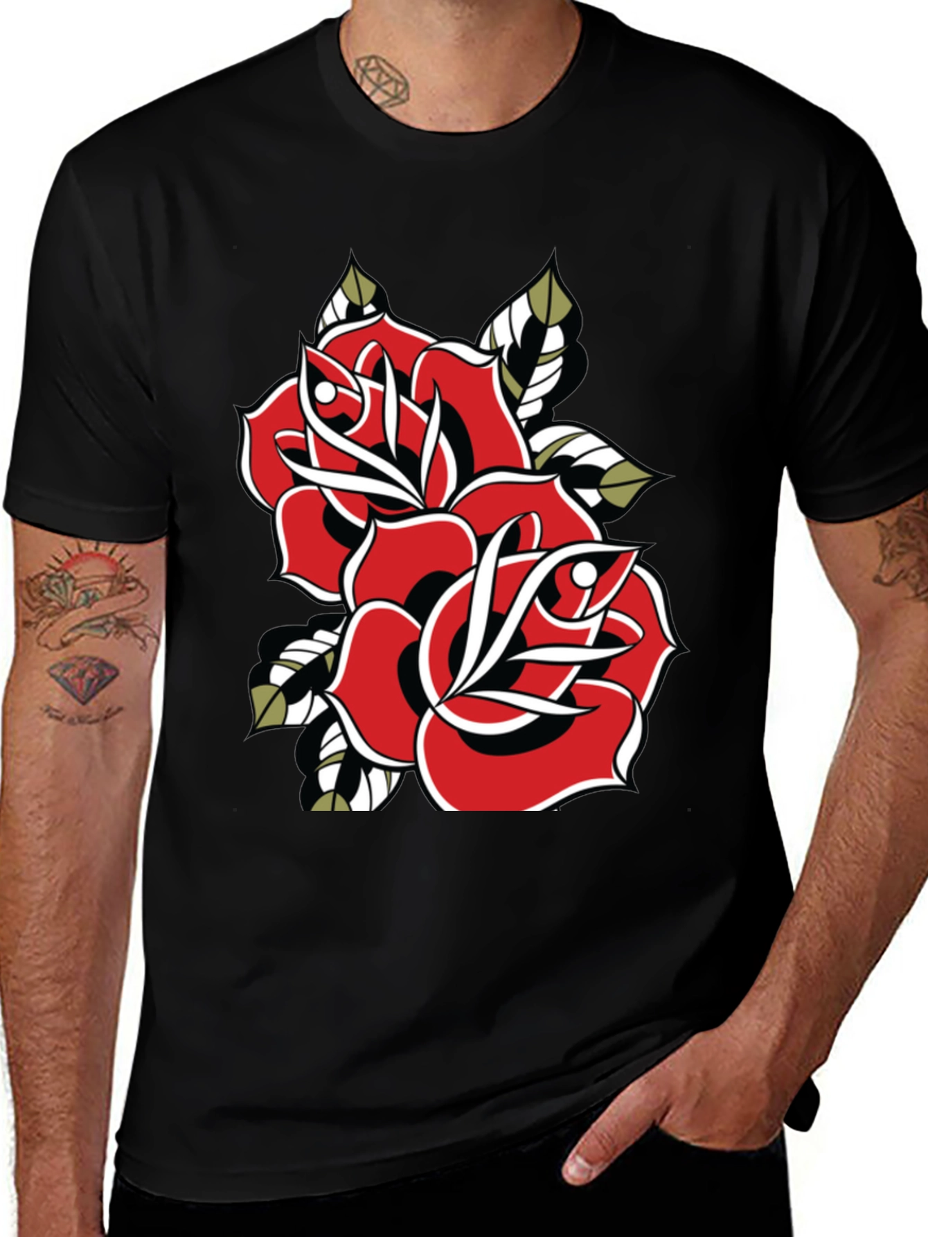 Variant 23 of Classic Rose Tattoo T-Shirt - Vintage Style Black Tee