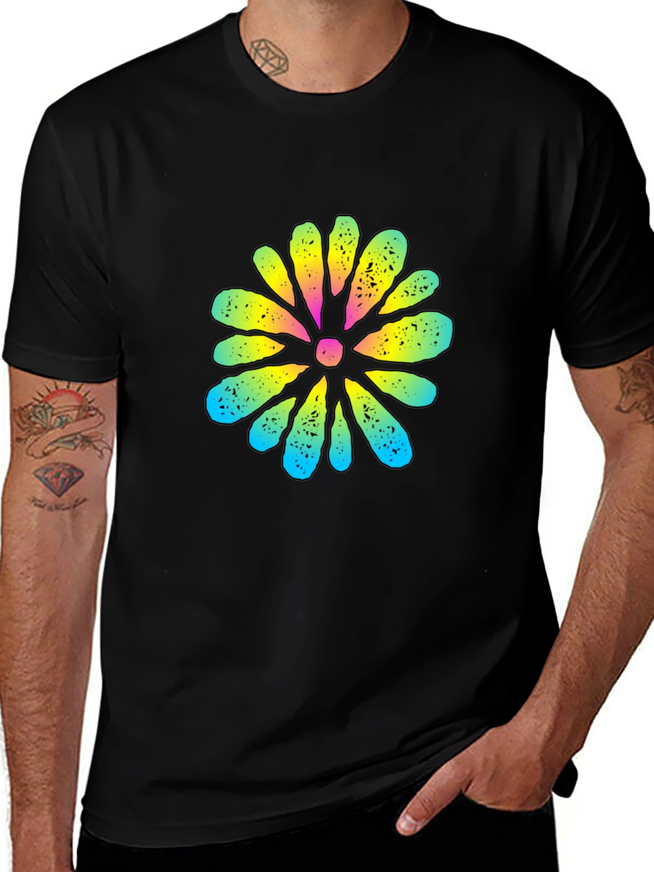 Variant 30 of Retro Flower Graphic Black T-Shirt
