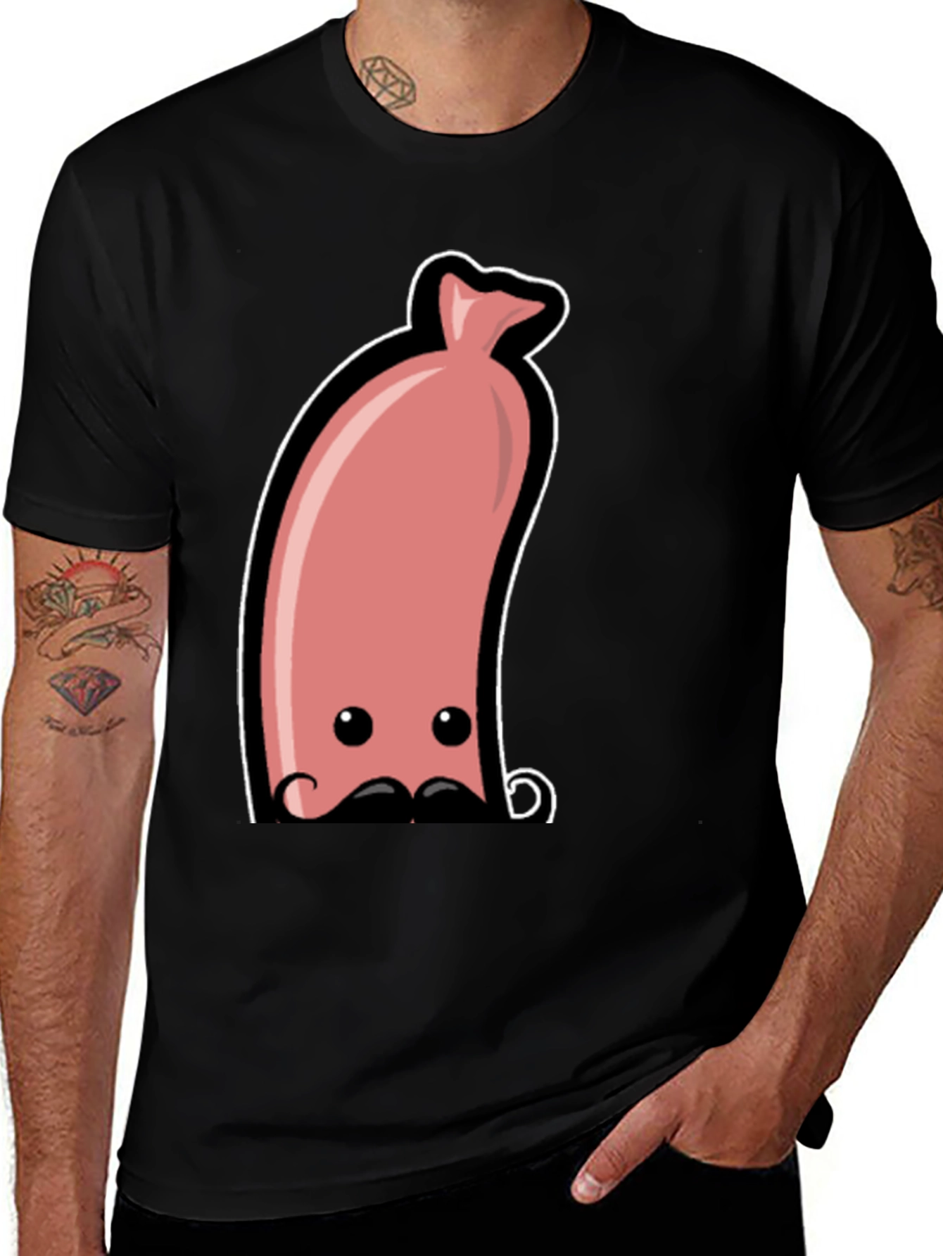Variant 11 of Funny Sausage Graphic Tee - Men's Black T-Shirt