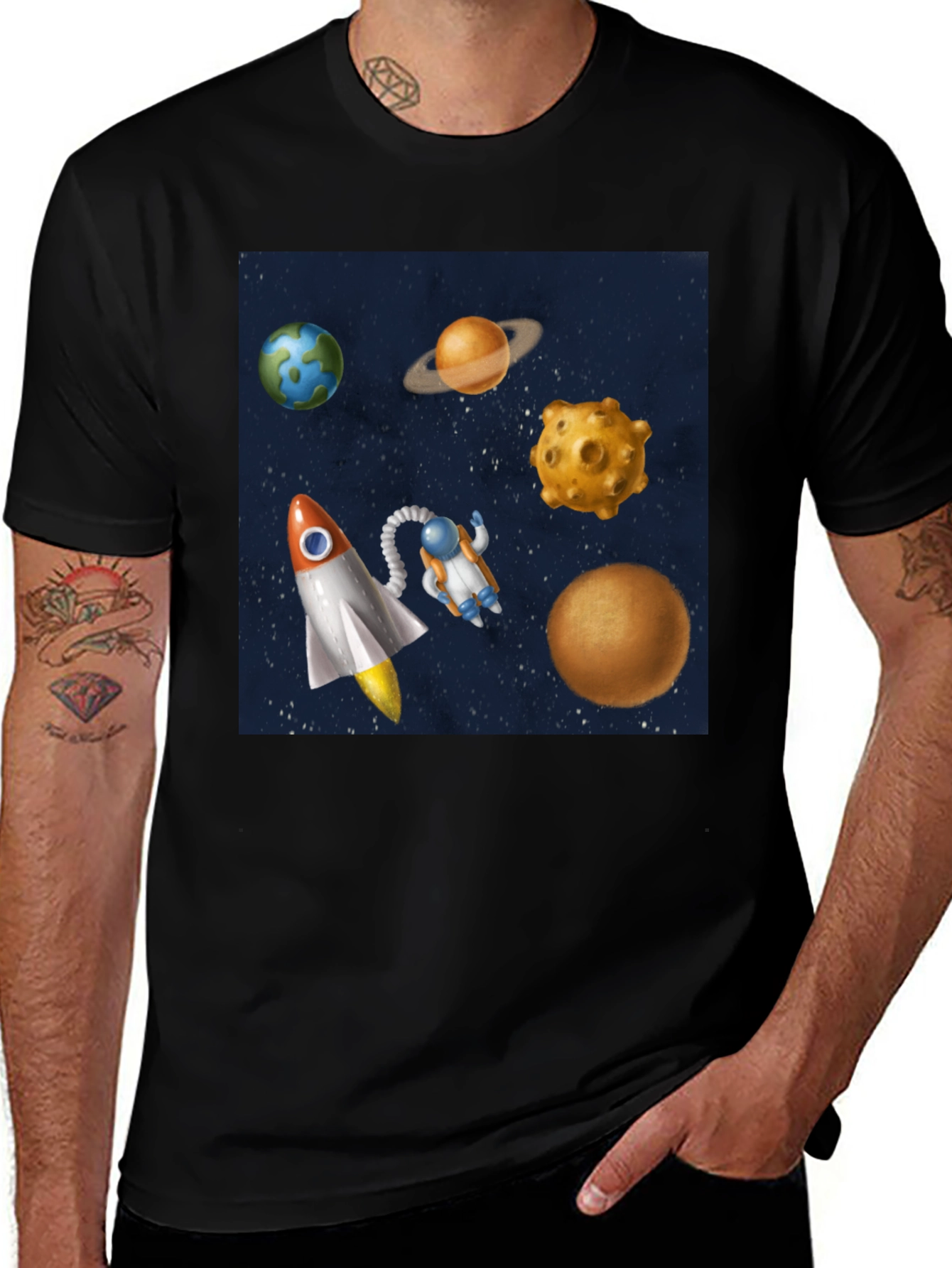 Variant 29 of Space Adventure T-Shirt: Planets, Rocket, Astronaut Design