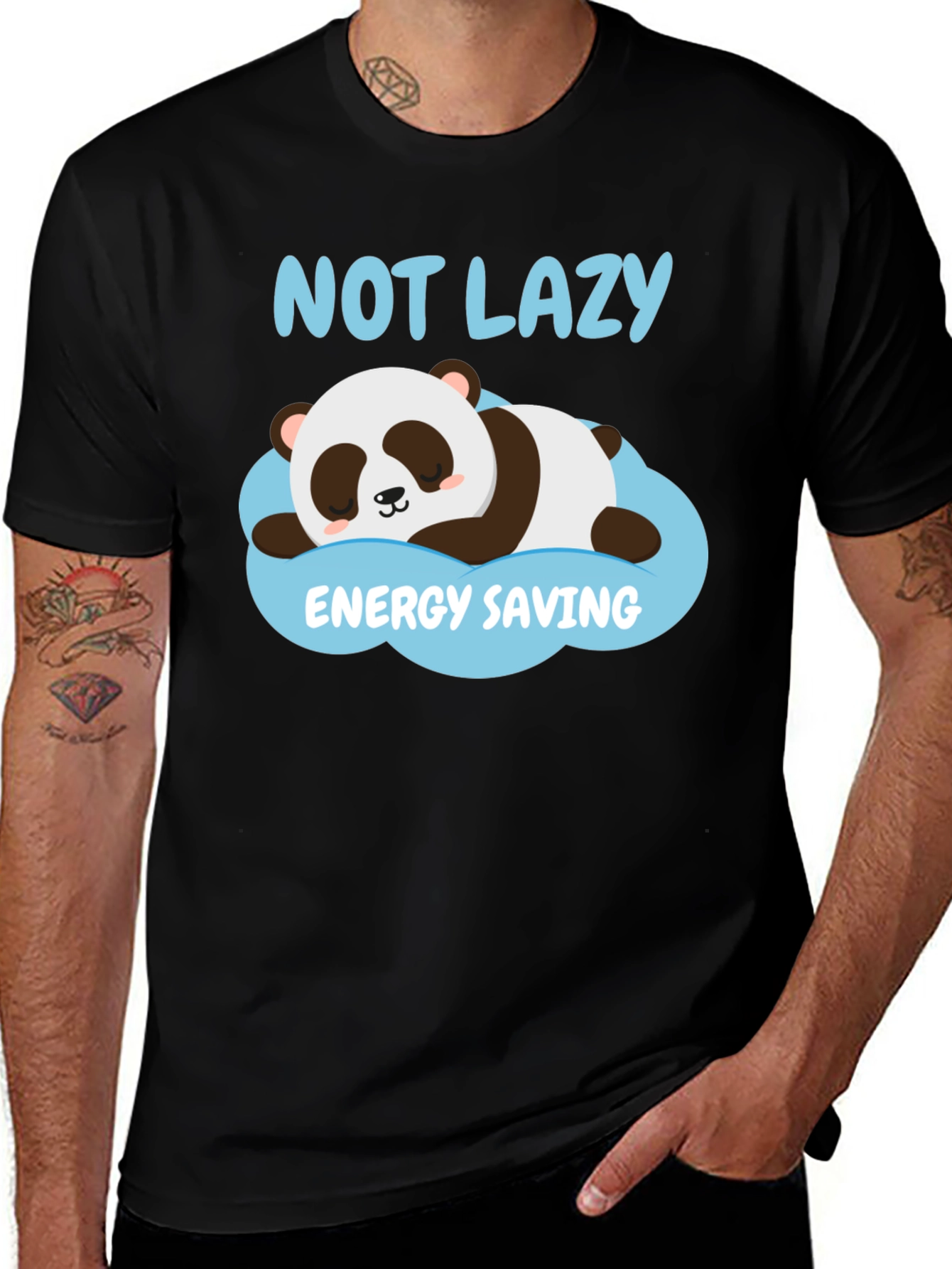 Not Lazy Energy Saving Panda Graphic T-Shirt