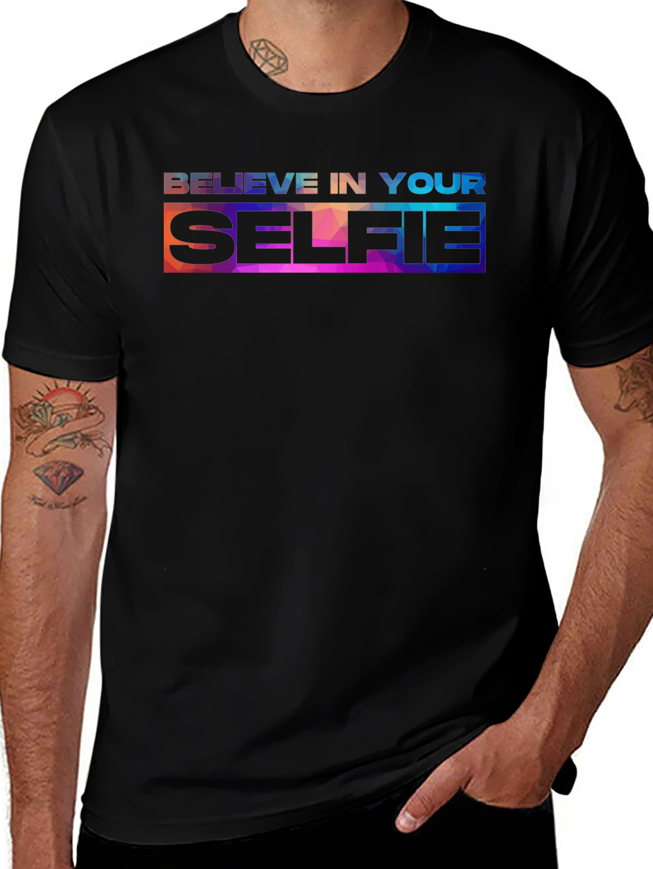 Black Believe In Your Selfie - Graphic Tee main image