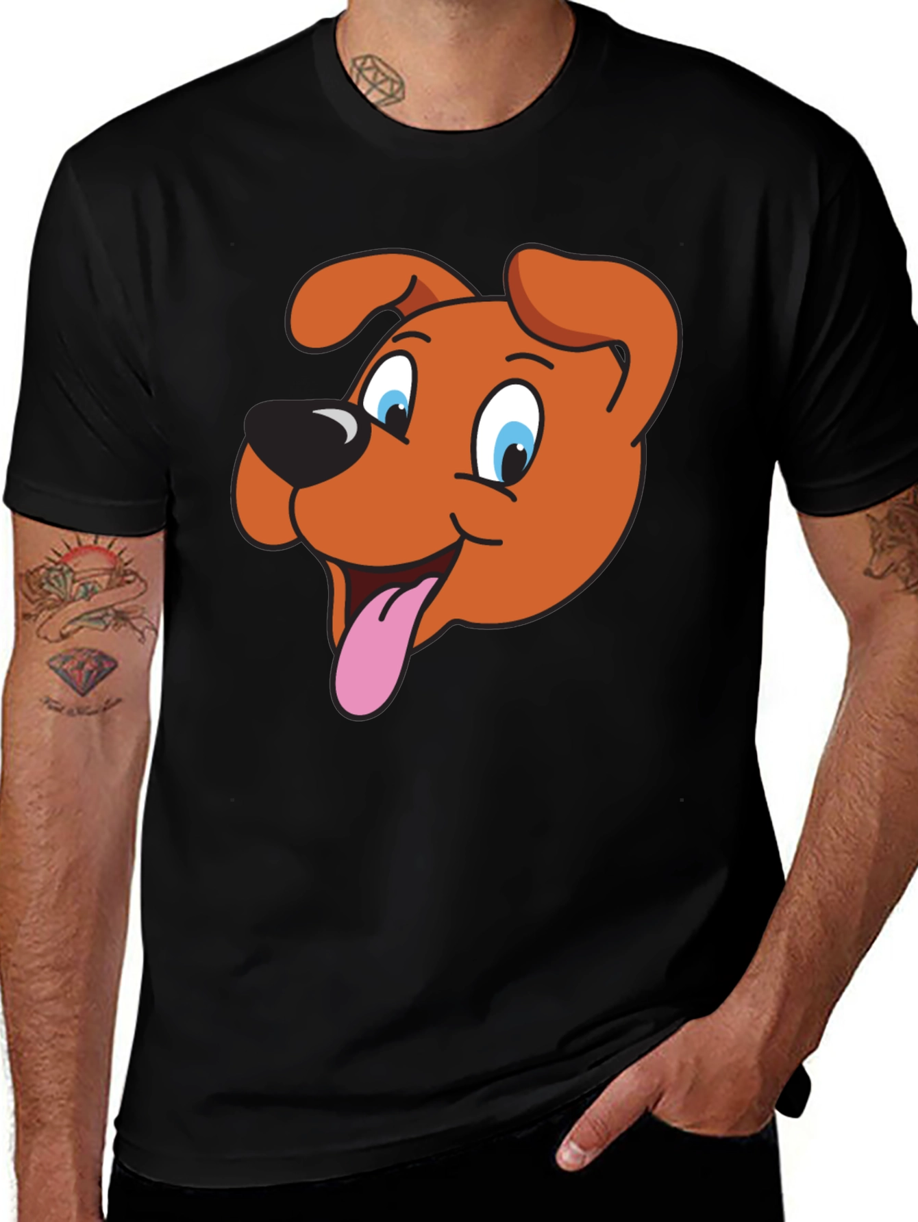 Variant 19 of Dog Cartoon Graphic Tee - Black Crew Neck T-Shirt