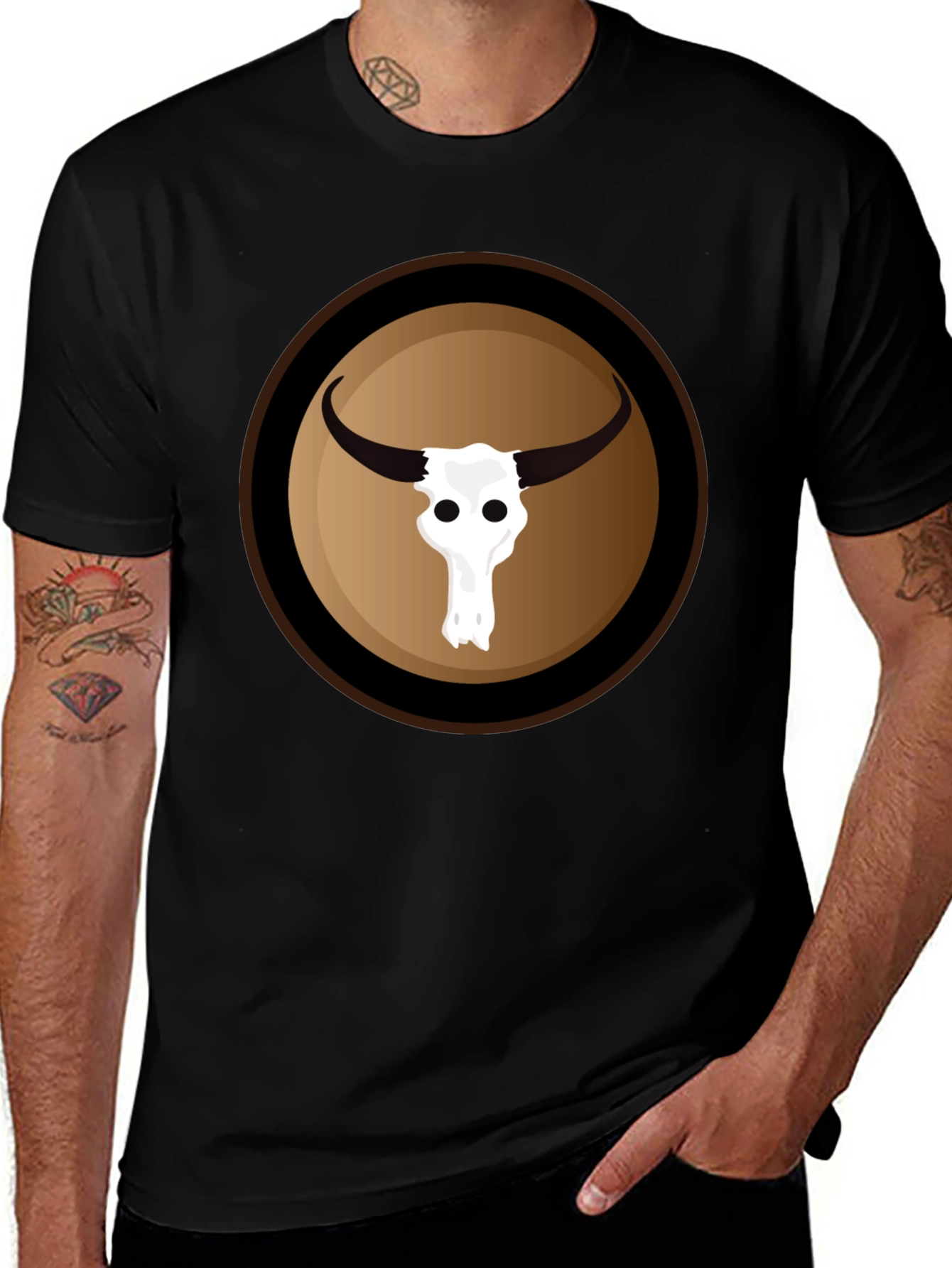 Variant 22 of Bull Skull Graphic Black T-Shirt