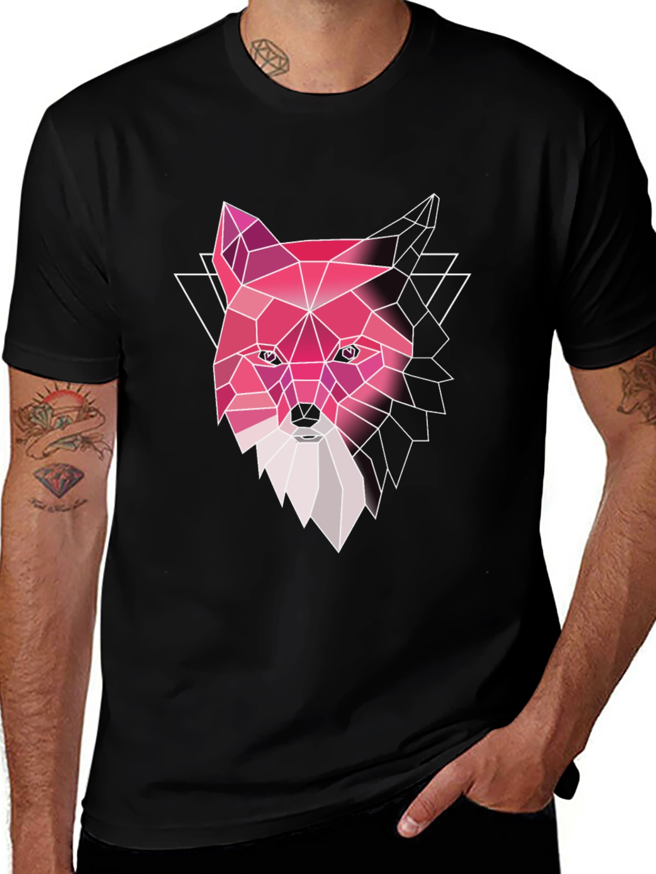 Variant 19 of Geometric Fox Graphic Tee - Stylish Men's Black T-Shirt