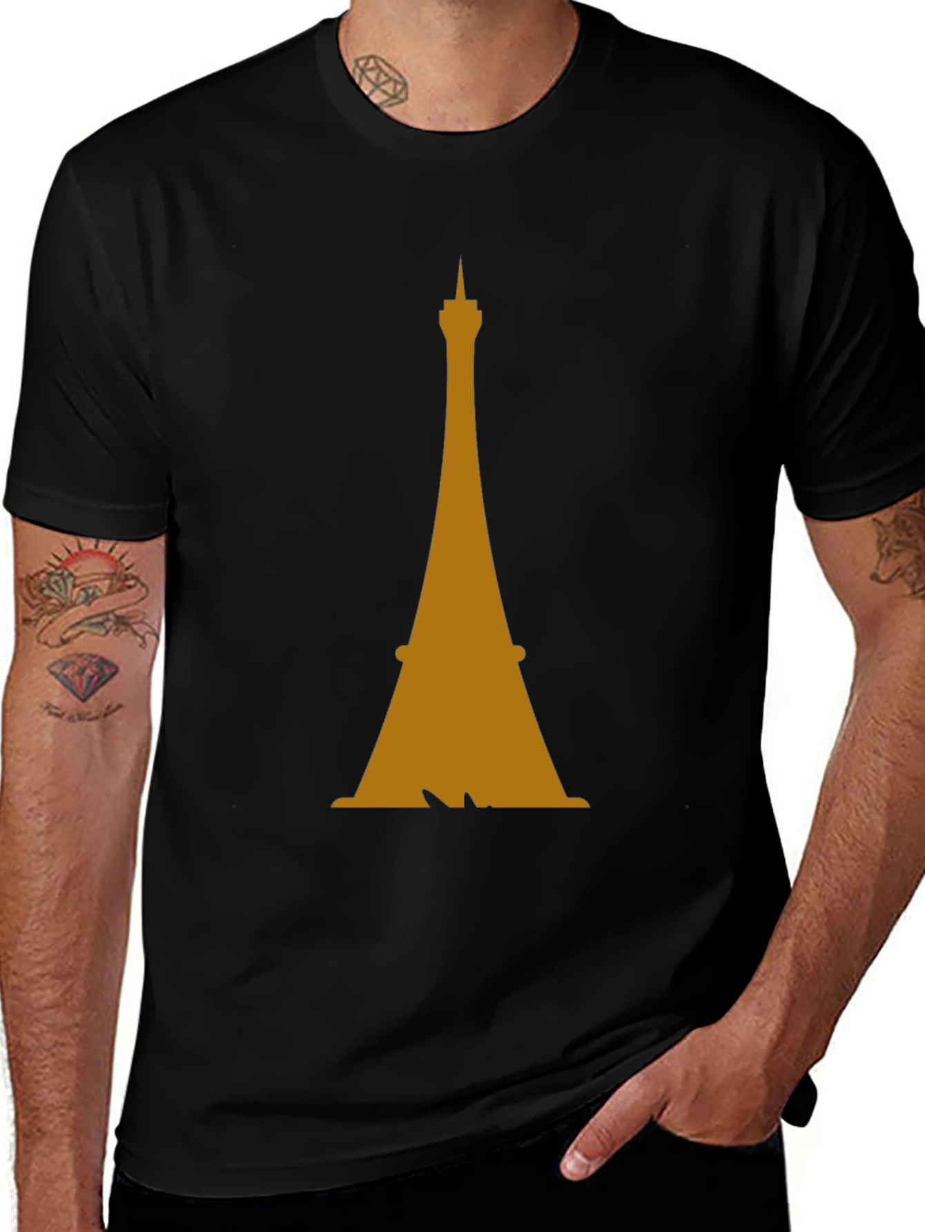Variant 9 of Eiffel Tower Graphic Tee - Stylish Men's Black T-Shirt