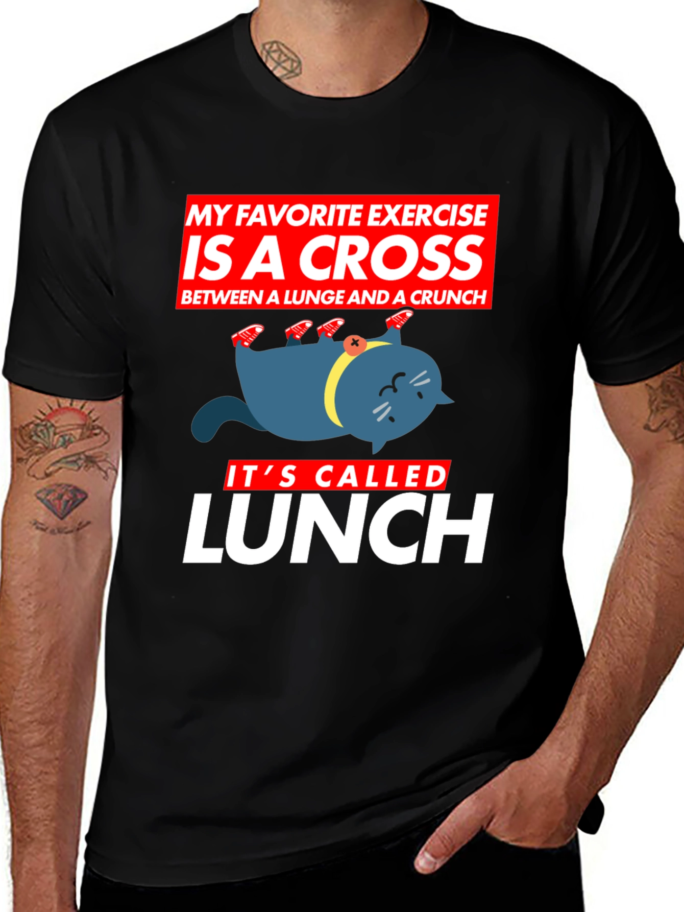 Variant 5 of Funny Exercise T-Shirt - Cross Between Lunge and Crunch