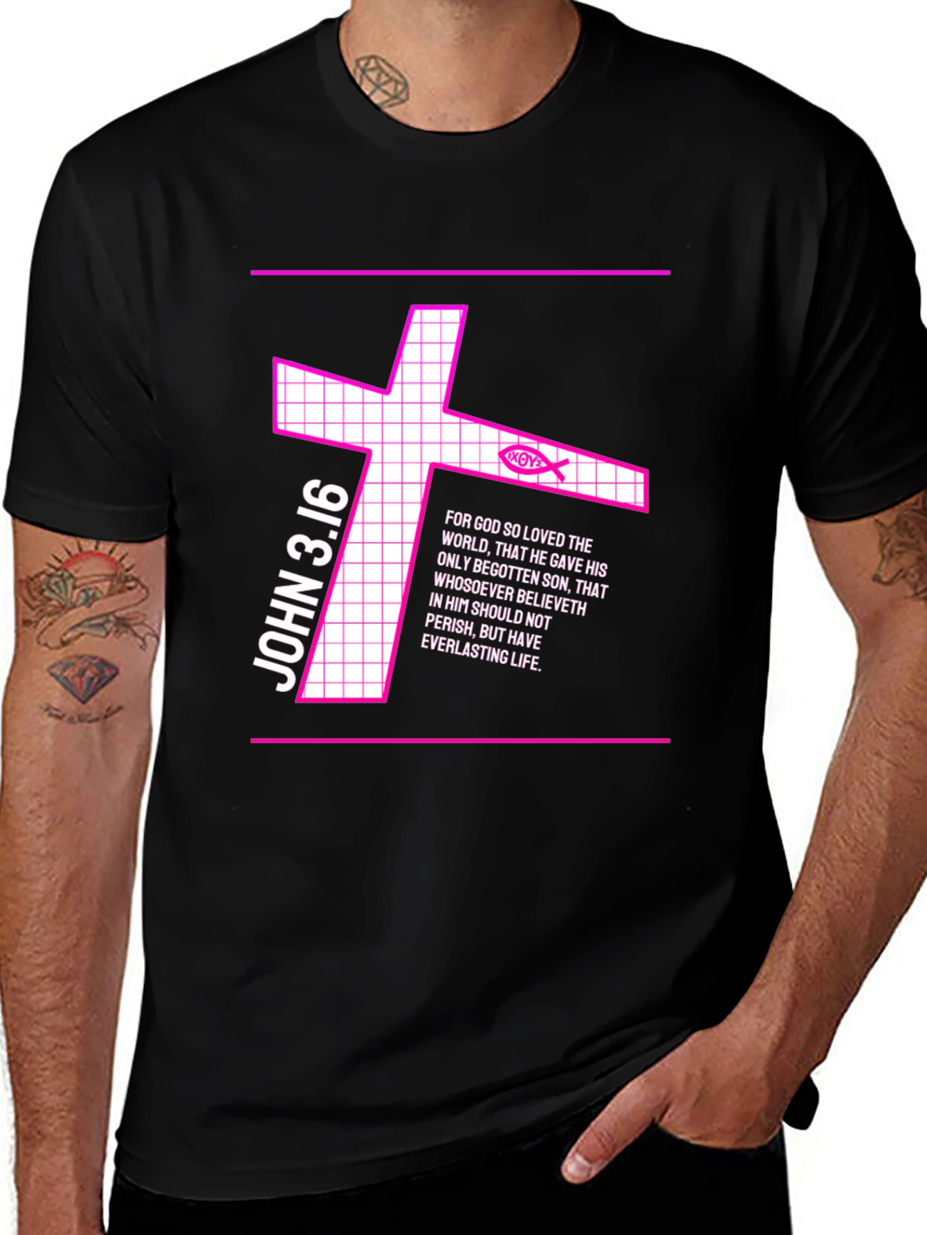 John 3:16 Graphic Tee - Christian Cross Design