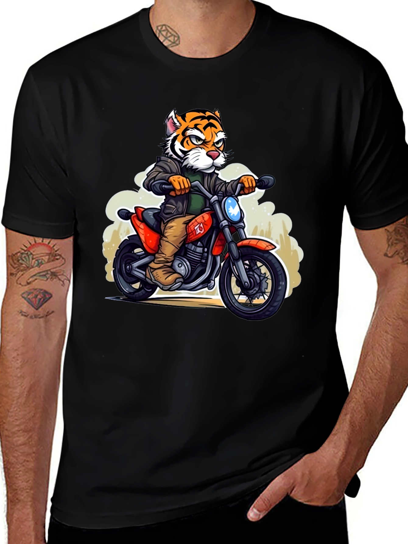 Variant 20 of Tiger Rider Graphic Tee - Cool Animal Motorcycle T-Shirt