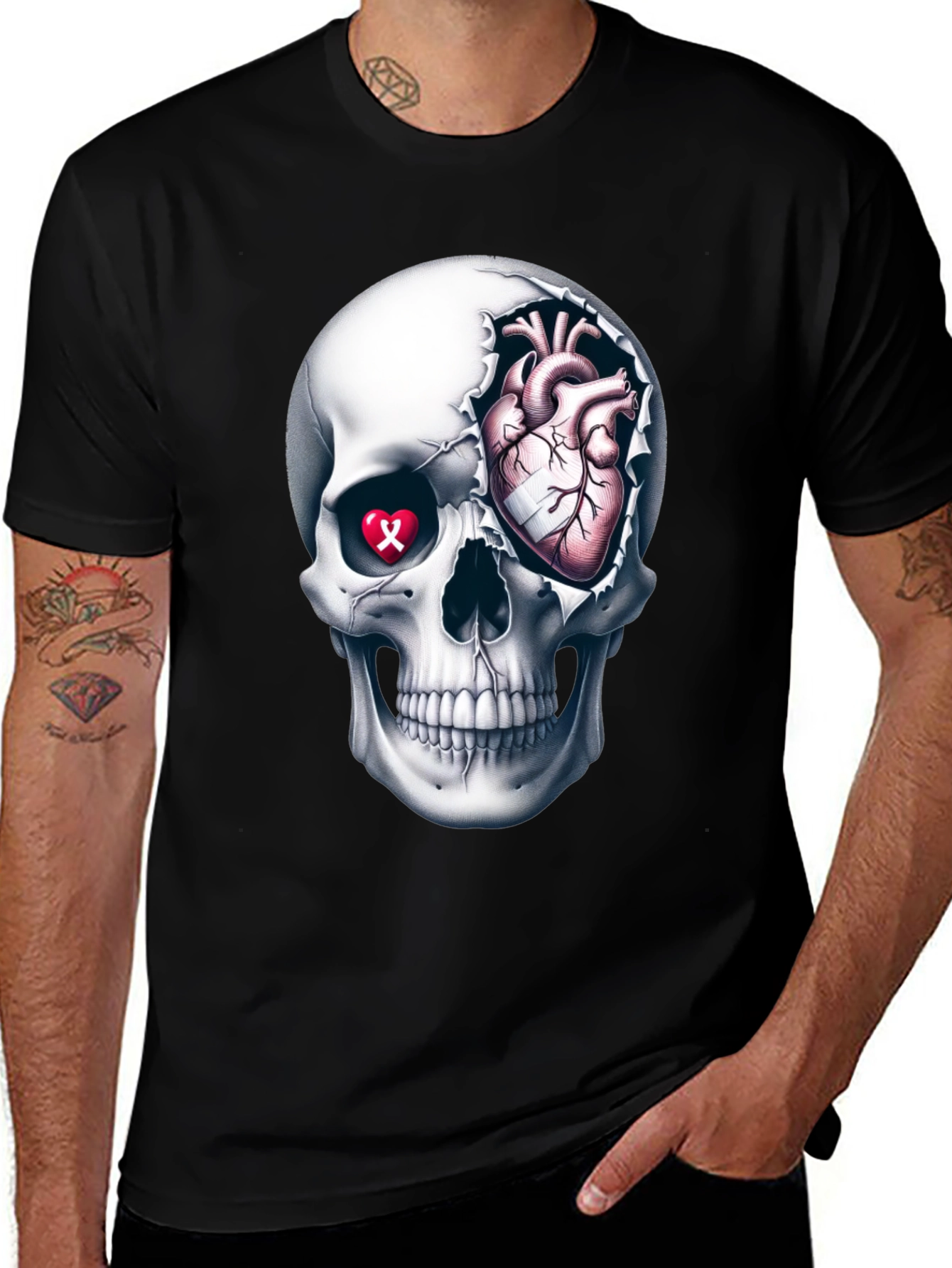 Variant 23 of Skull and Heart Graphic Tee - Edgy Style