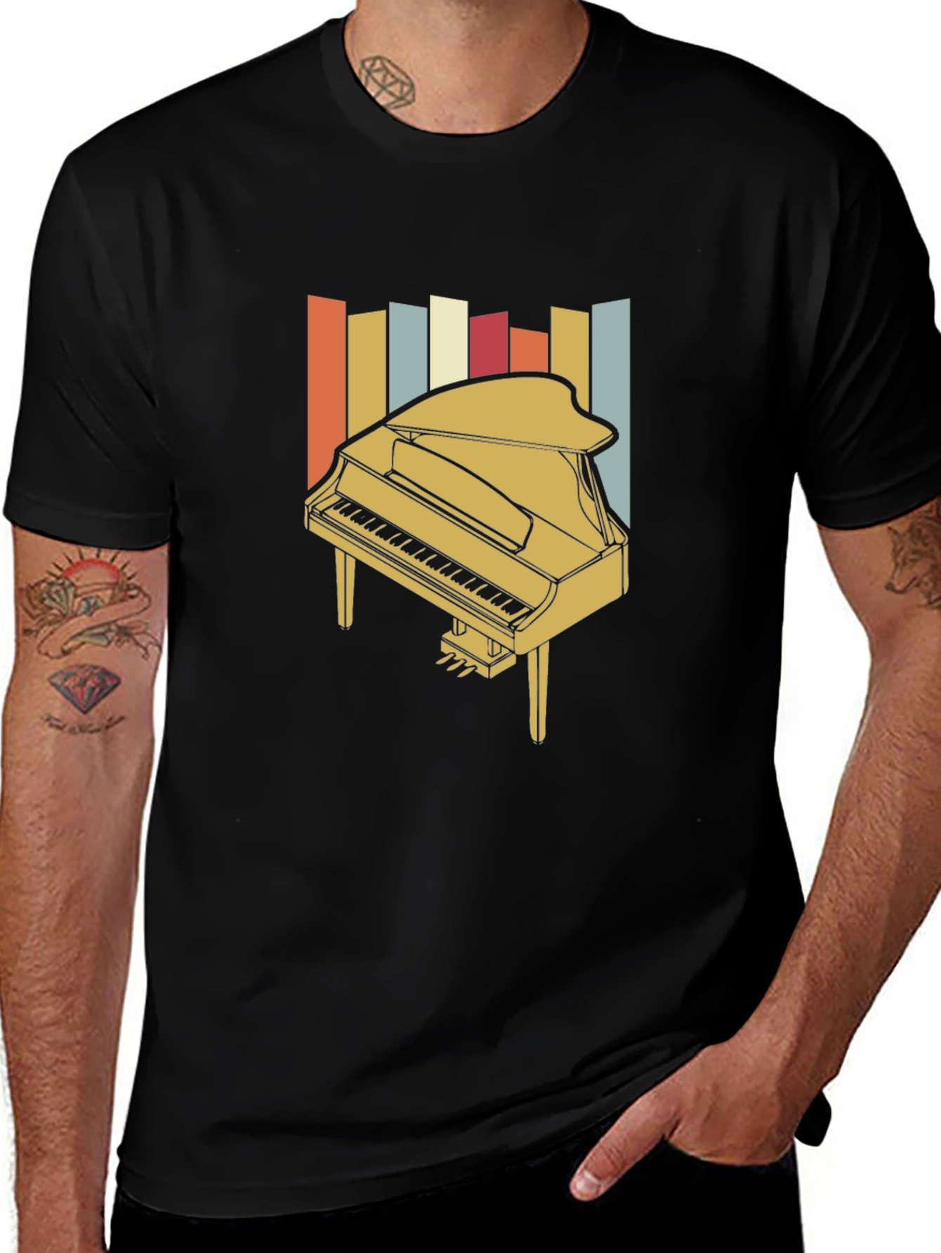 Variant 7 of Retro Piano Graphic Tee - Vintage Music Lover T-Shirt