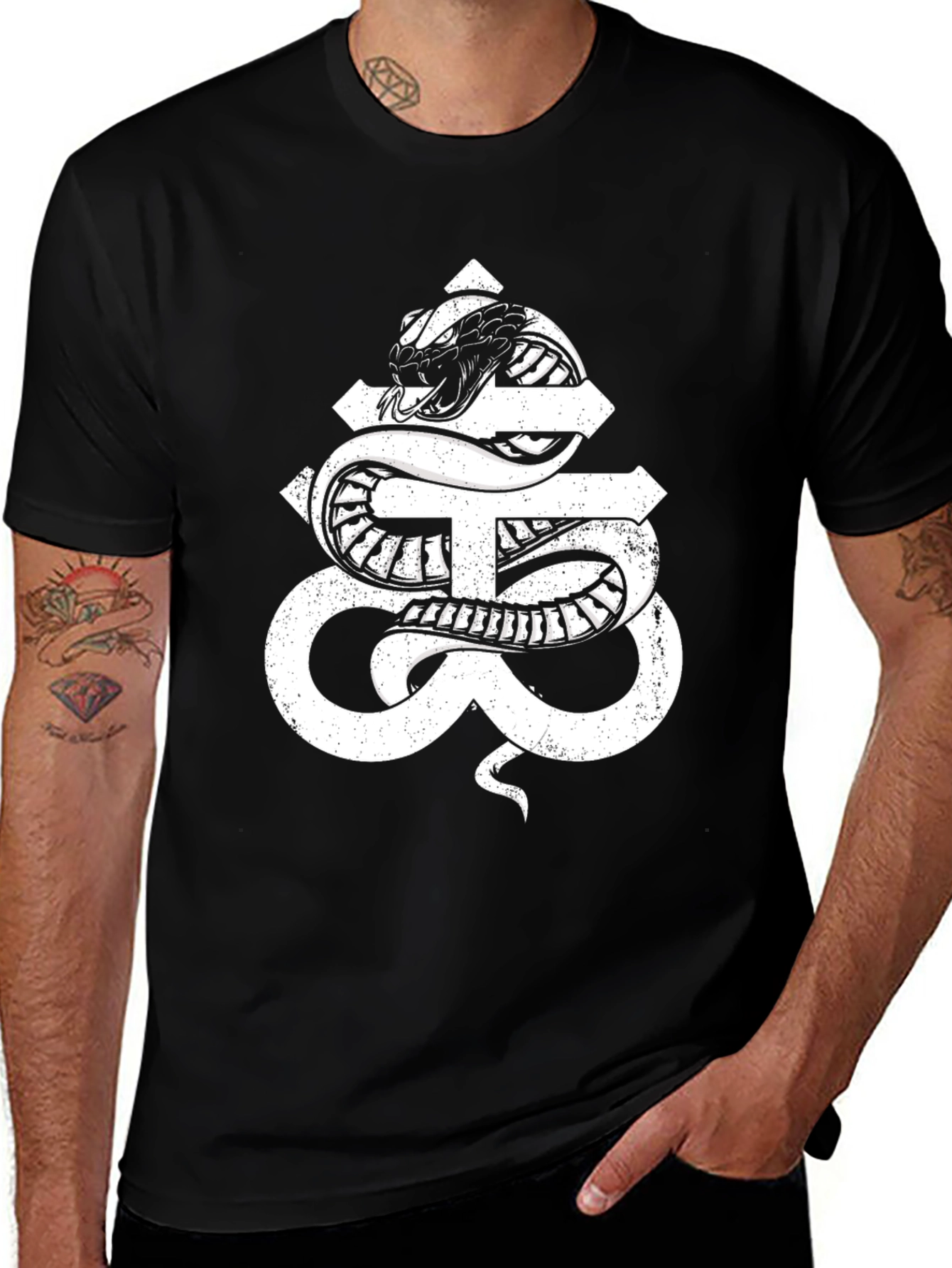 Snake Cross Graphic Black T-Shirt