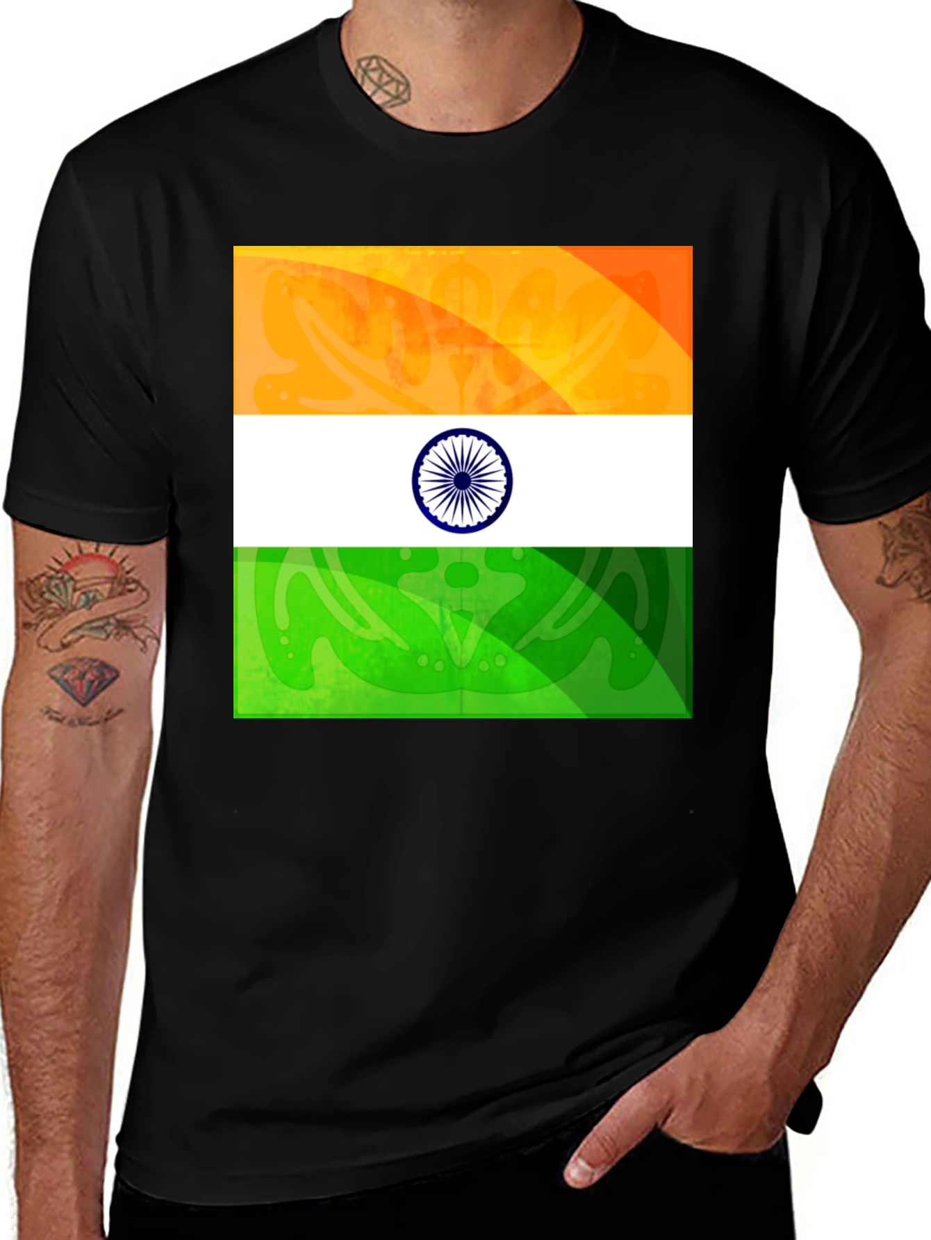 Indian Flag Graphic Print Black T-Shirt