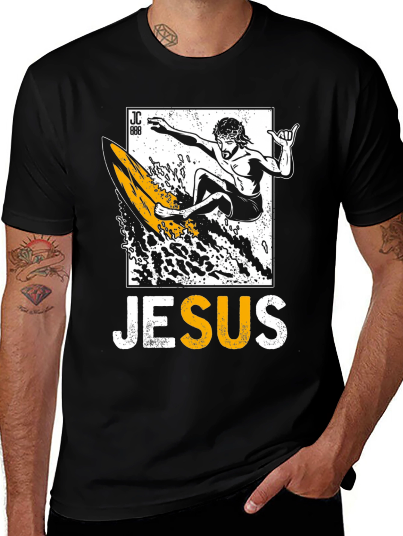 Variant 7 of Jesus Surfing Graphic Tee - Black Cotton