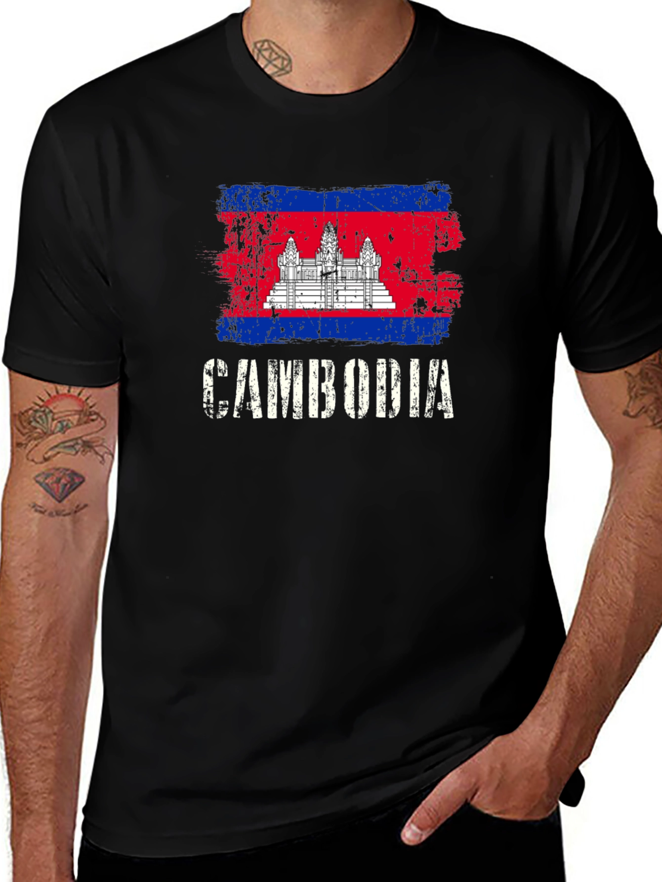 Cambodia Flag T-Shirt - Distressed Design