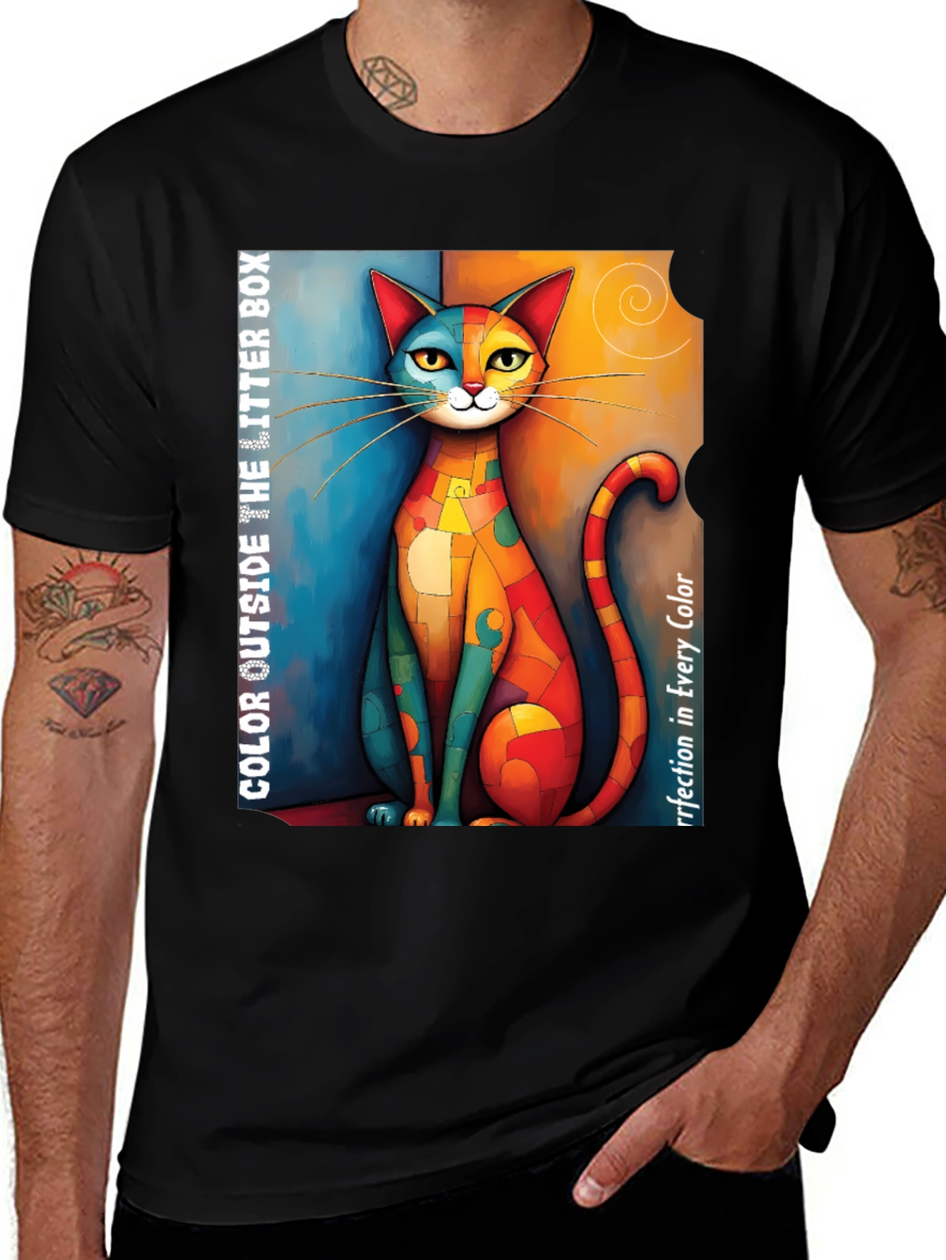 Variant 13 of Colorful Cat Art Graphic T-Shirt