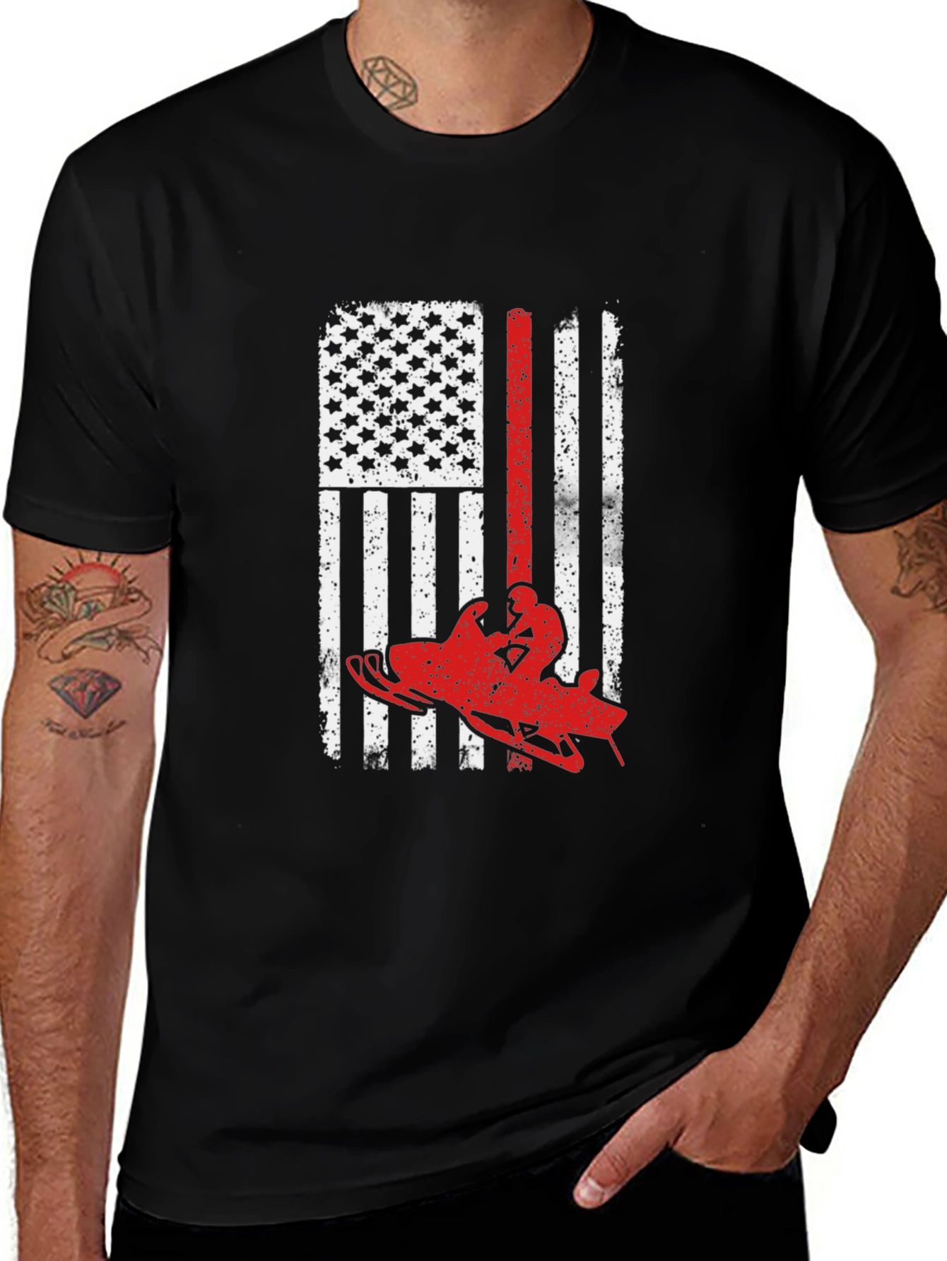 Variant 19 of American Flag Snowmobile T-Shirt