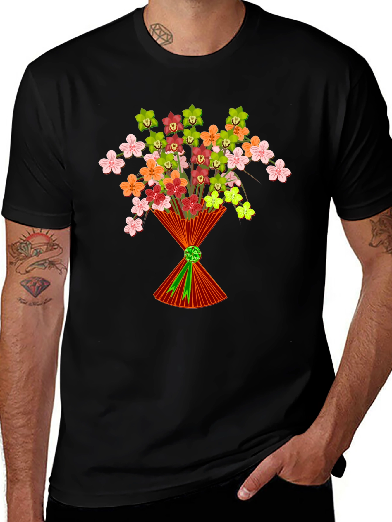 Floral Bouquet Graphic T-Shirt - Stylish Men's Tee